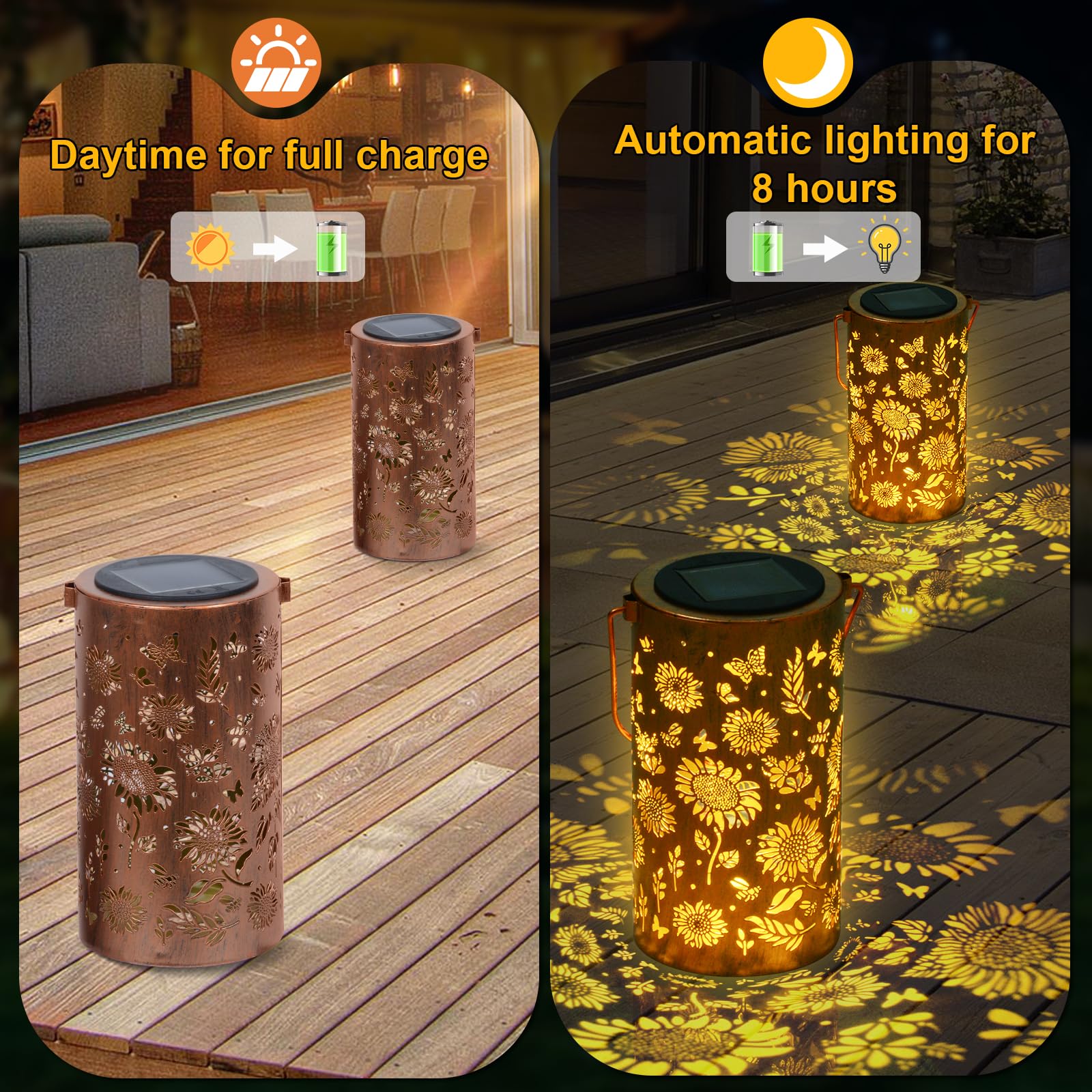 Ninonly Solar Sunflower Lanterns Outdoor, Solar Hanging Lights Waterproof Garden Decor, Solar Powered Light for Yard Patio Pathway Landscape, Gifts for Mom, Grandma, Women, Mother's Day Christmas