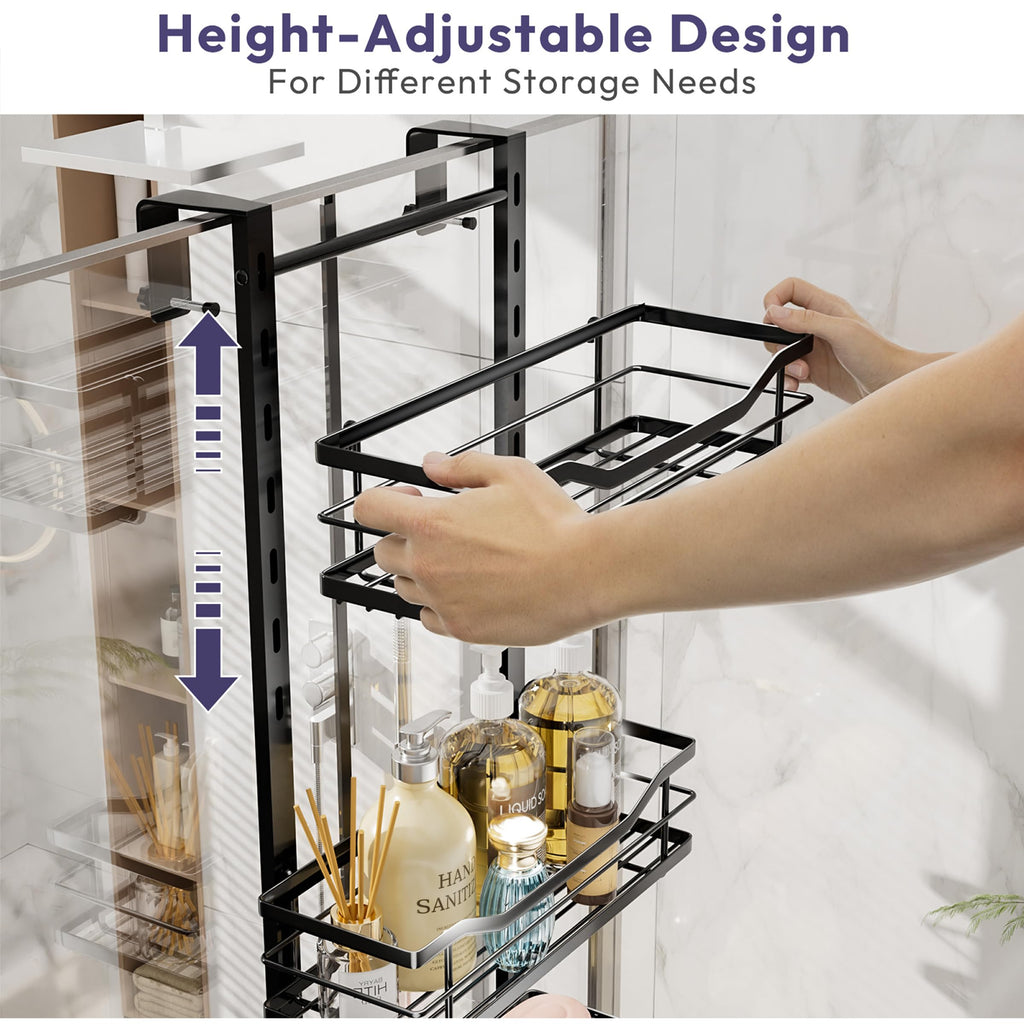 SWTYMIKI Shower Caddy Hanging Adjustable - 3 Tier No Drill Over the Door Hanging Shower Organizer Shelf with Hooks and Soap Holder, Bathroom Organizer Rust Resistant for Shampoo Razor, Black