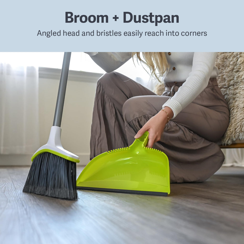 Casabella Basics Broom with Dustpan, Silver and Green, 2-Piece (8515620)