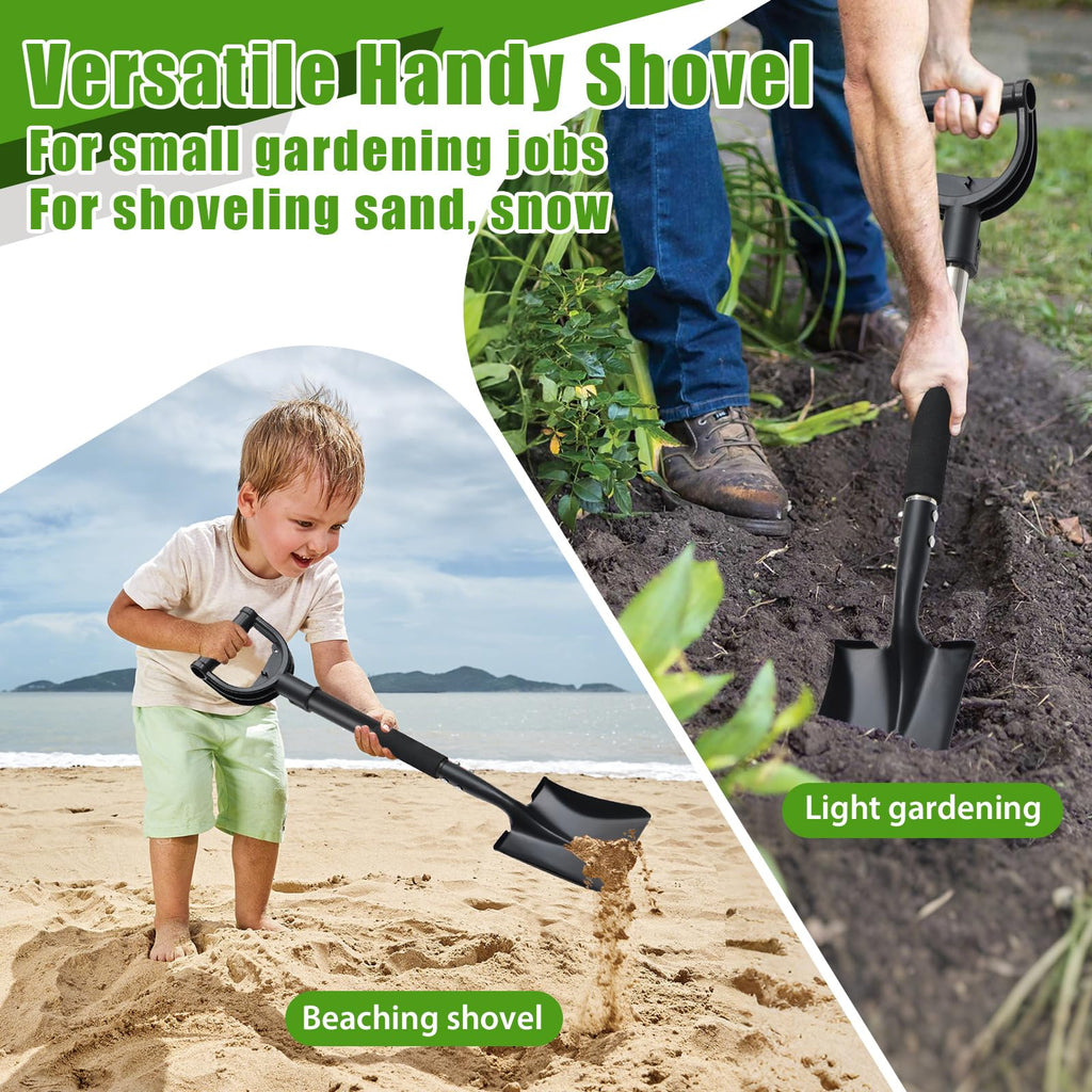Garden Flat Shovel, 31 Inch Small Metal Square Shovel for Lawn Edging Digging Trenching Transplanting, Heavy Duty Compact Gardening Spade with D Handle for Beach Sand, Kids, Car, Light Work