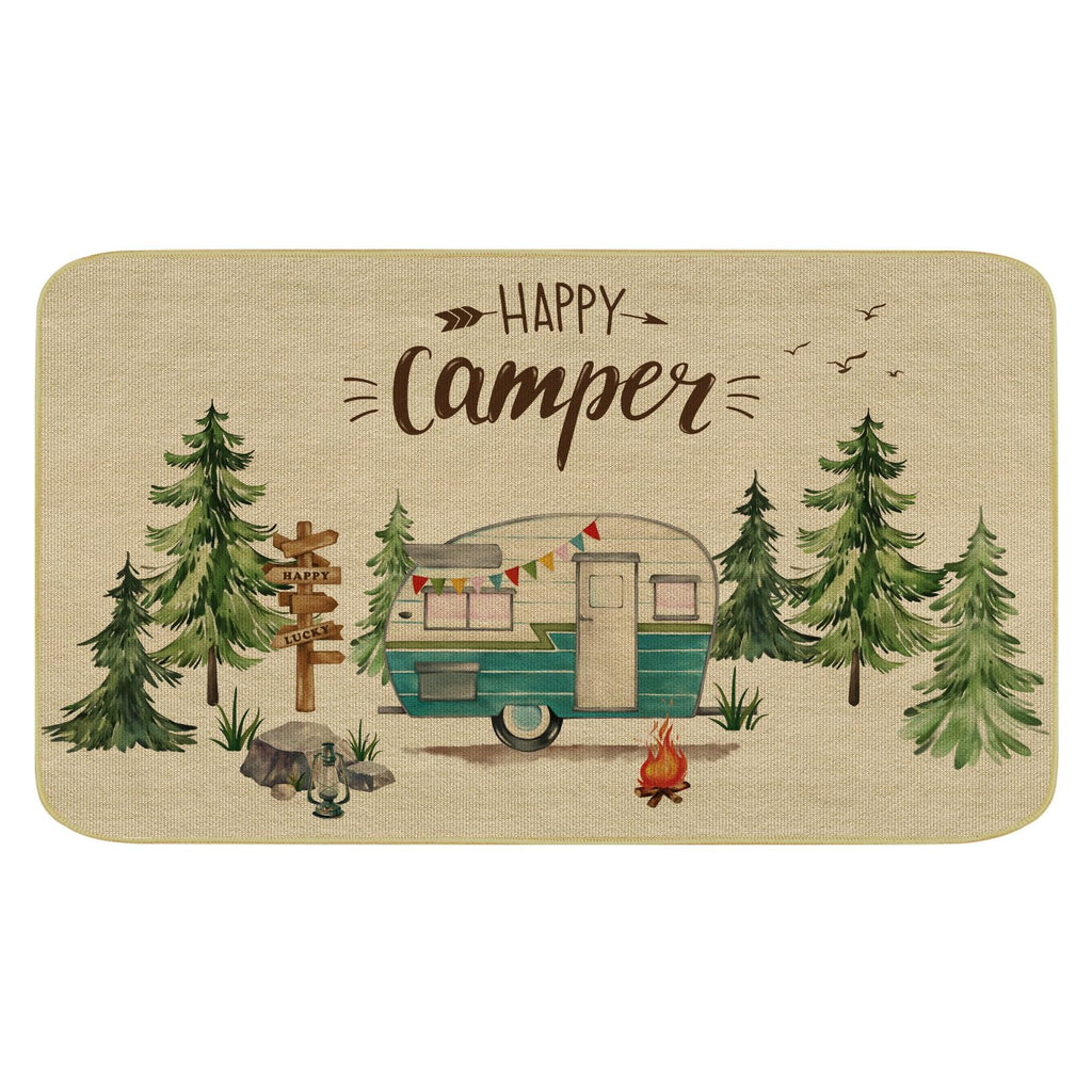 comfoyar Camper RV Door Mat, Happy Camper Floor Mats, Welcome Mat with Rubber Backing for Shoe Scraper, Non Slip, Easy to Clean Floor Mat Rug for Outside Camper Decor (17"x 30")