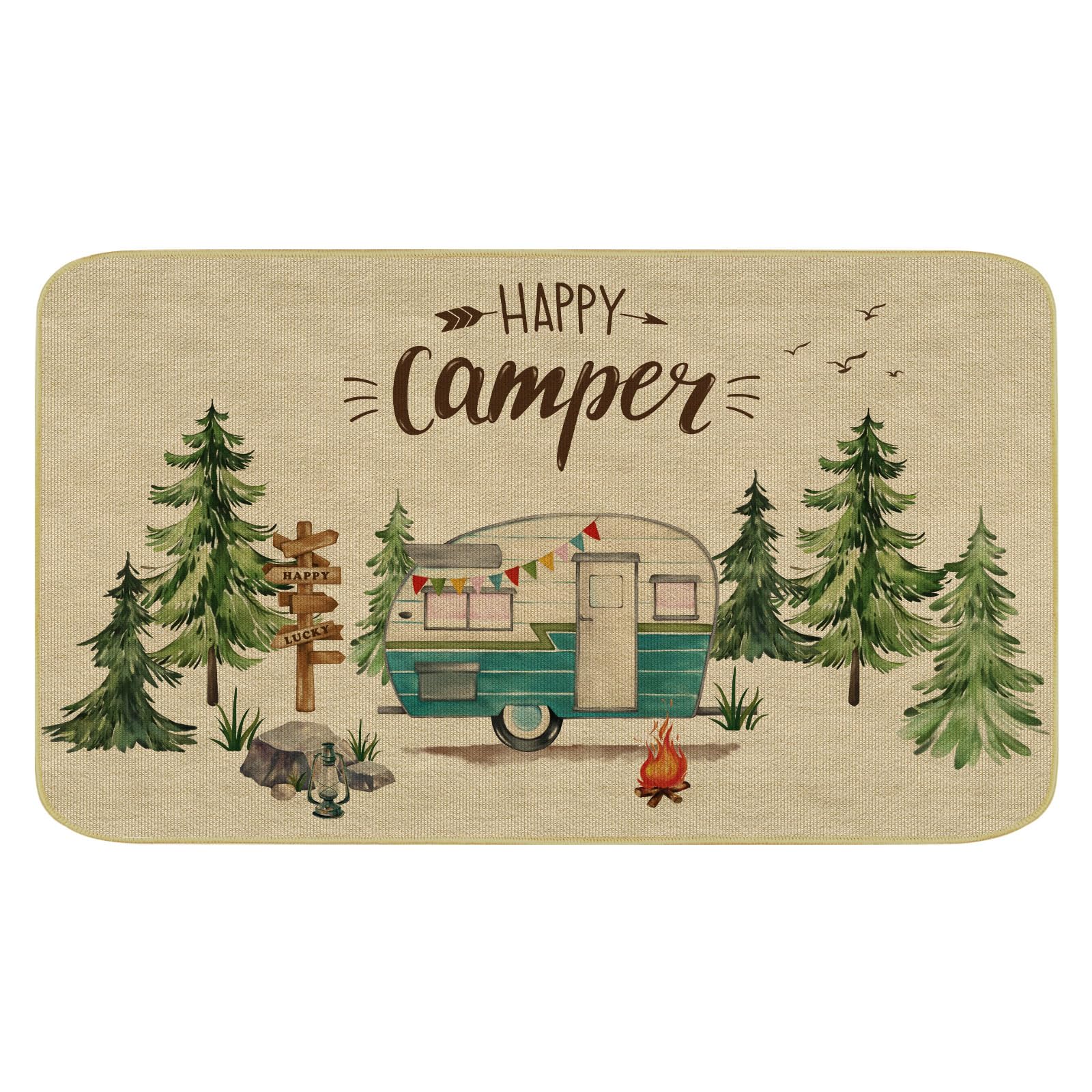 comfoyar Camper RV Door Mat, Happy Camper Floor Mats, Welcome Mat with Rubber Backing for Shoe Scraper, Non Slip, Easy to Clean Floor Mat Rug for Outside Camper Decor (17"x 30")