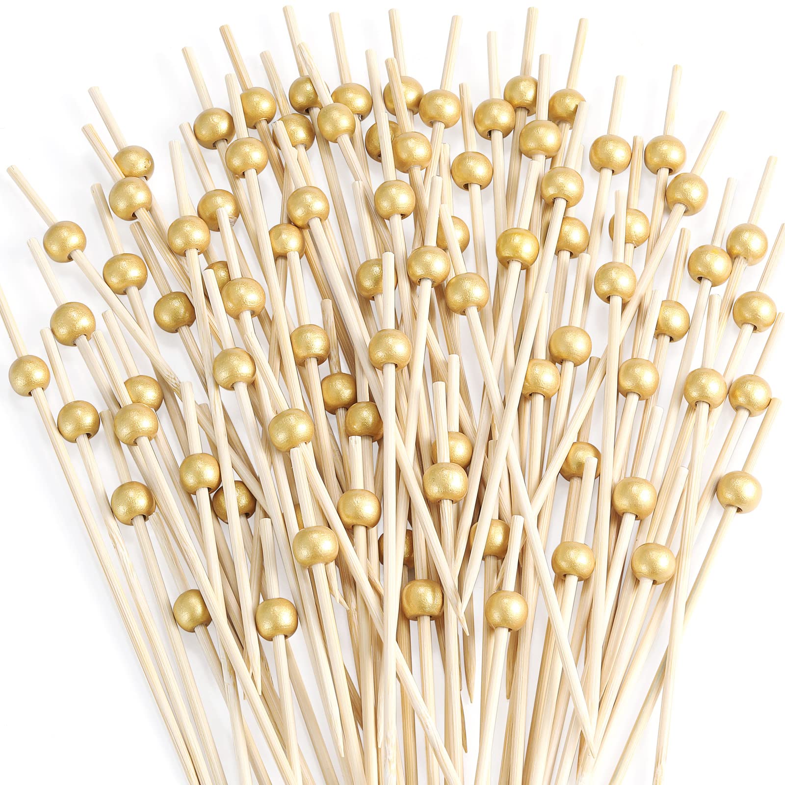 600 Pcs Cocktail Picks, 12 cm Toothpicks for Appetizers, Bamboo Cocktail Sticks Skewers for Drinks, Desserts, Charcuterie, Wedding Party Fancy Toothpicks, Gold Pearl Mini Food Picks Decorative