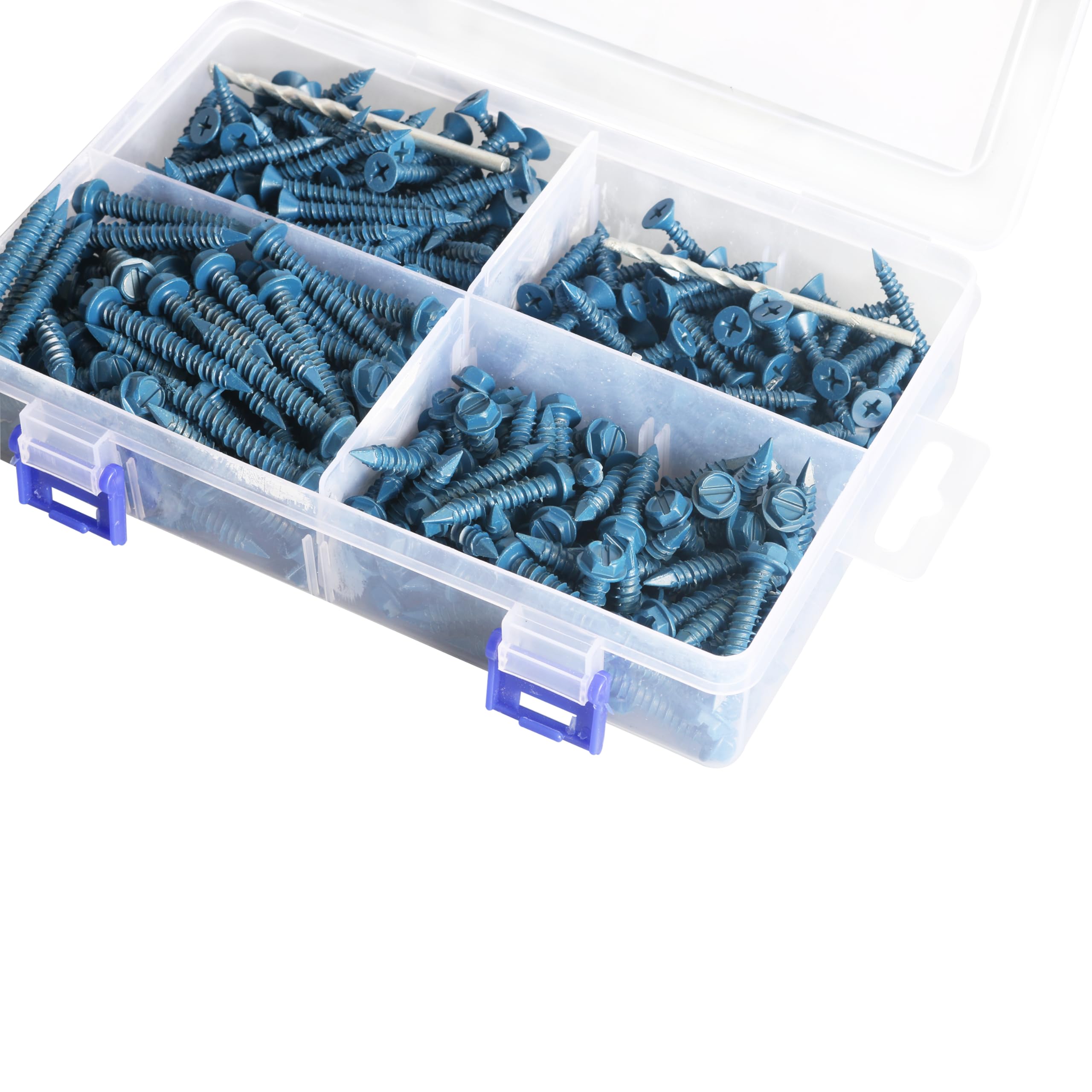 314Pcs Concrete Screws Set,Carbon Steel 1022A Flat & Hex Head Concrete Screws 1/4" x1-1/4 to 2-1/4" and 3/16" x1-1/4 to 2-3/4"Screw Assortment Kit