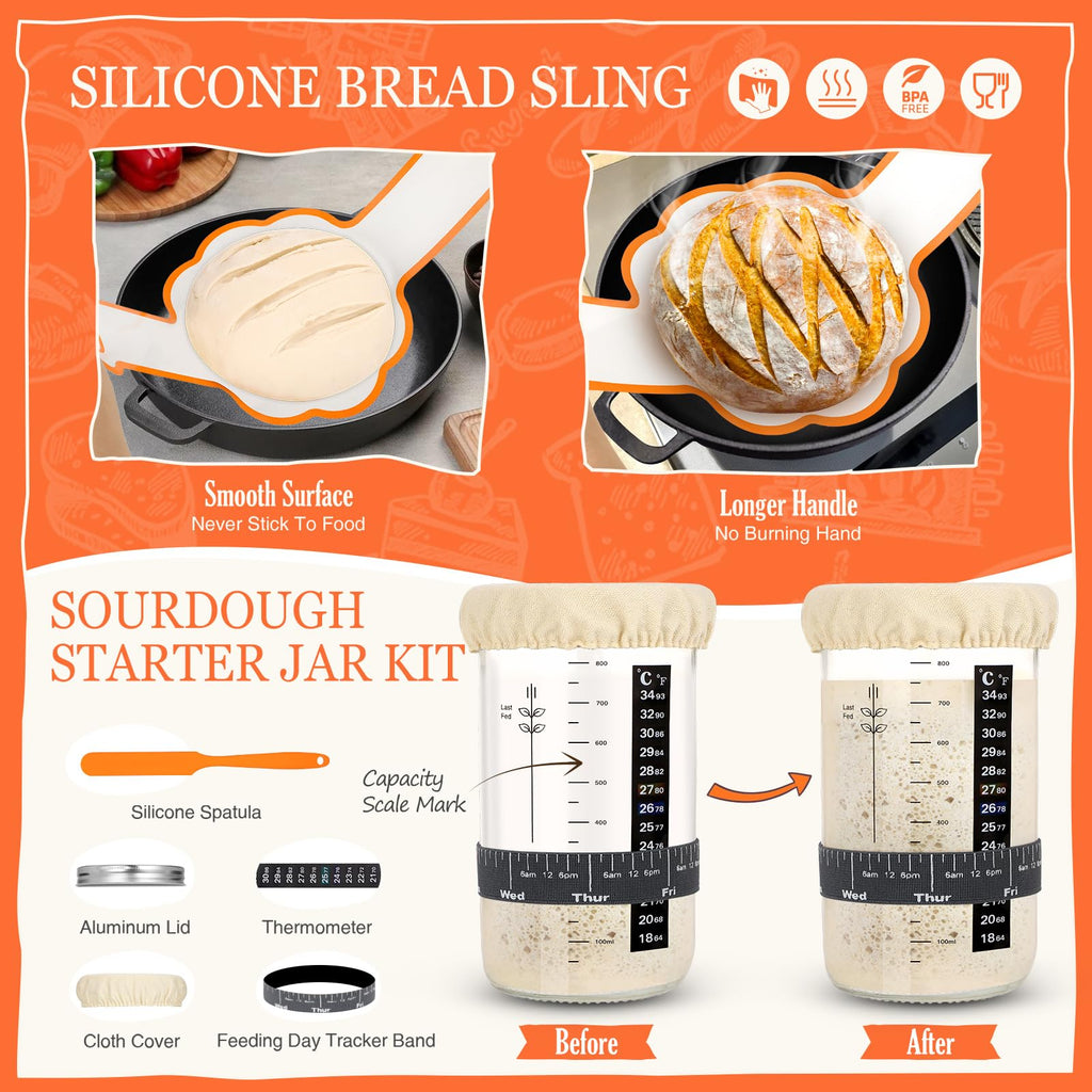 Sourdough Starter Kit, Sourdough Bread Baking Supplies, Sour Dough Starter Kits, Woven Banneton Bread Proofing Basket, Sourdough Kit Sour Dough Bread Making Tools Kit, Gifts for Women Mom Wife