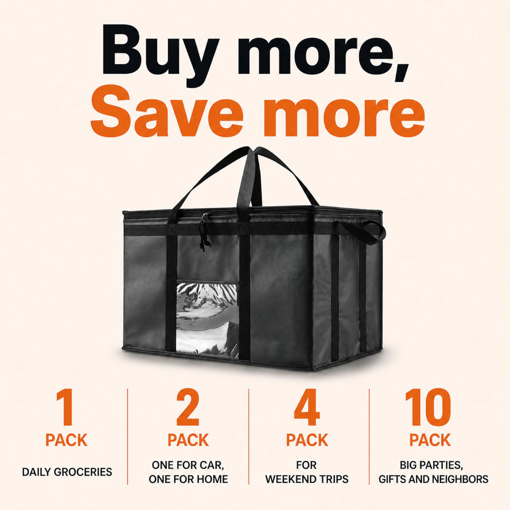 NZ Home Insulated Food Delivery Bag (3XL) Grocery Cooler Bag, Thermal Pizza Delivery & Catering Tote, Heavy Duty & Foldable Food Carrier (Black)
