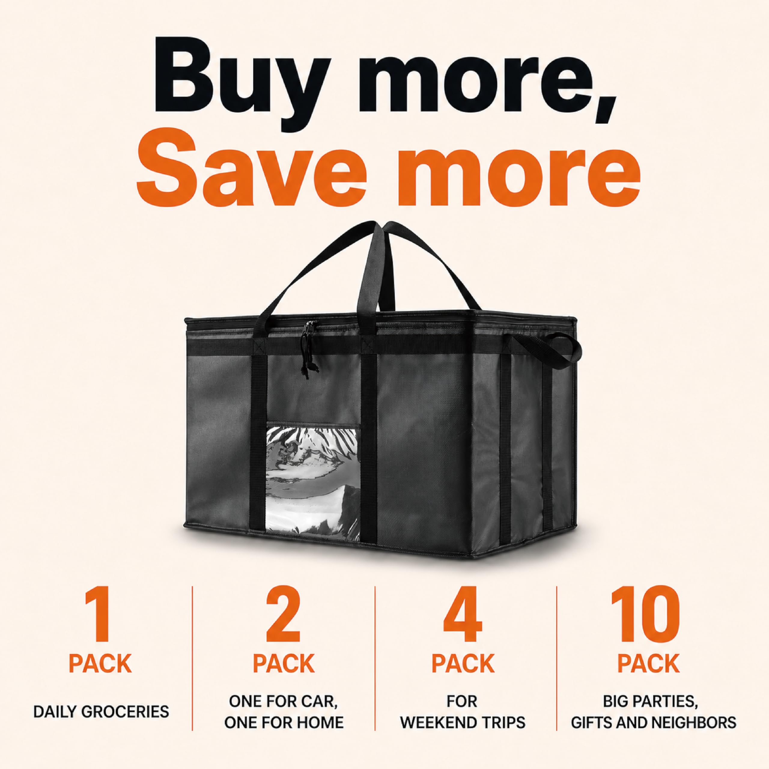 NZ Home Insulated Food Delivery Bag (3XL) Grocery Cooler Bag, Thermal Pizza Delivery & Catering Tote, Heavy Duty & Foldable Food Carrier (Black)