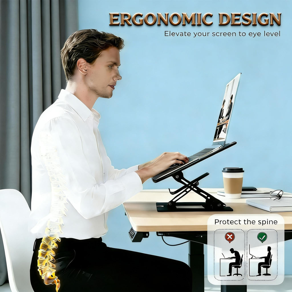 Ergonomic 2-in-1 Laptop Cooling Stand with Phone Holder, Portable Laptop Riser, Laptop Stand for Desk Foldable, Computer Notebook Stand Holder, Fits All Laptops up to 10-17.3''