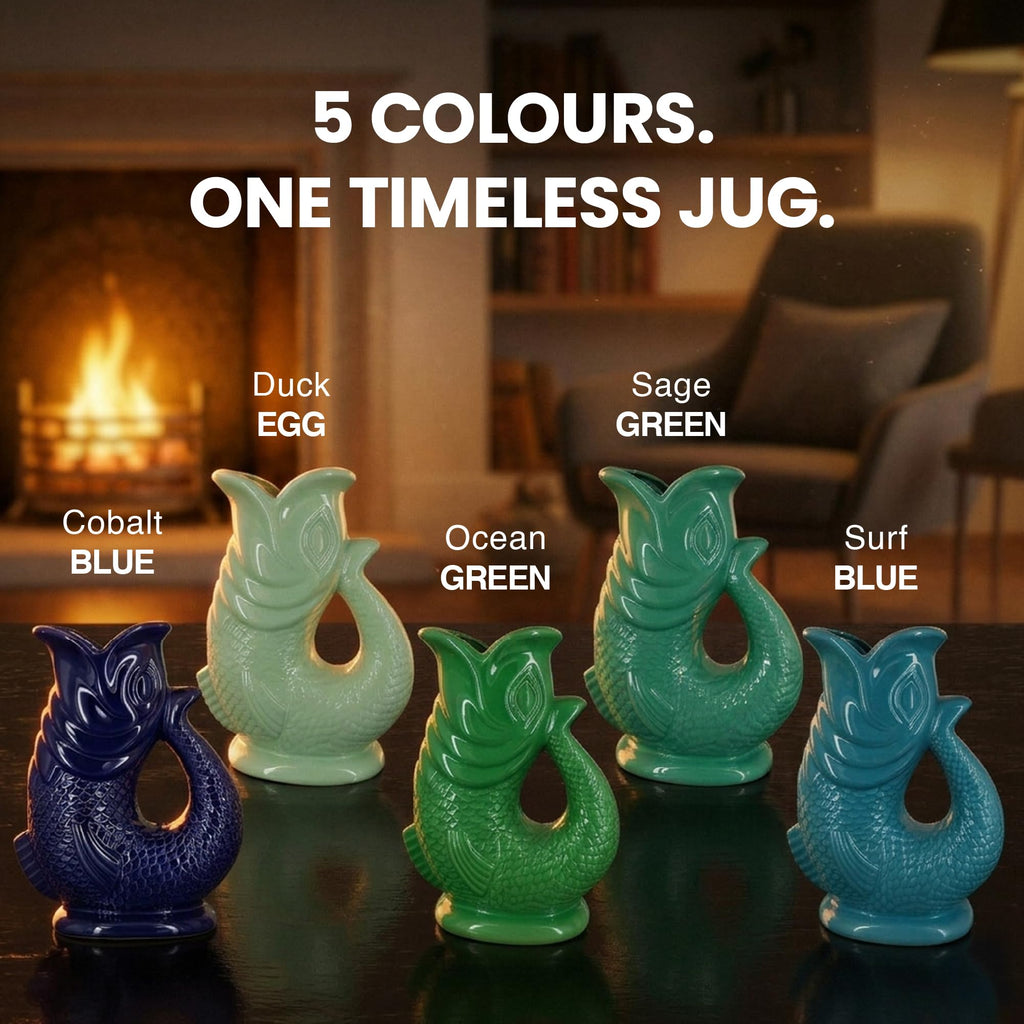 Glug Jug The Bubble Jug® Dark Cobalt Blue 50 fl oz 1.5L Litre Extra Large Gurgle Pitcher Jug Fish Shaped Decorative Ceramic Glugging Cocktail, Water and Gin Jug and Gurgling Carafe Pot