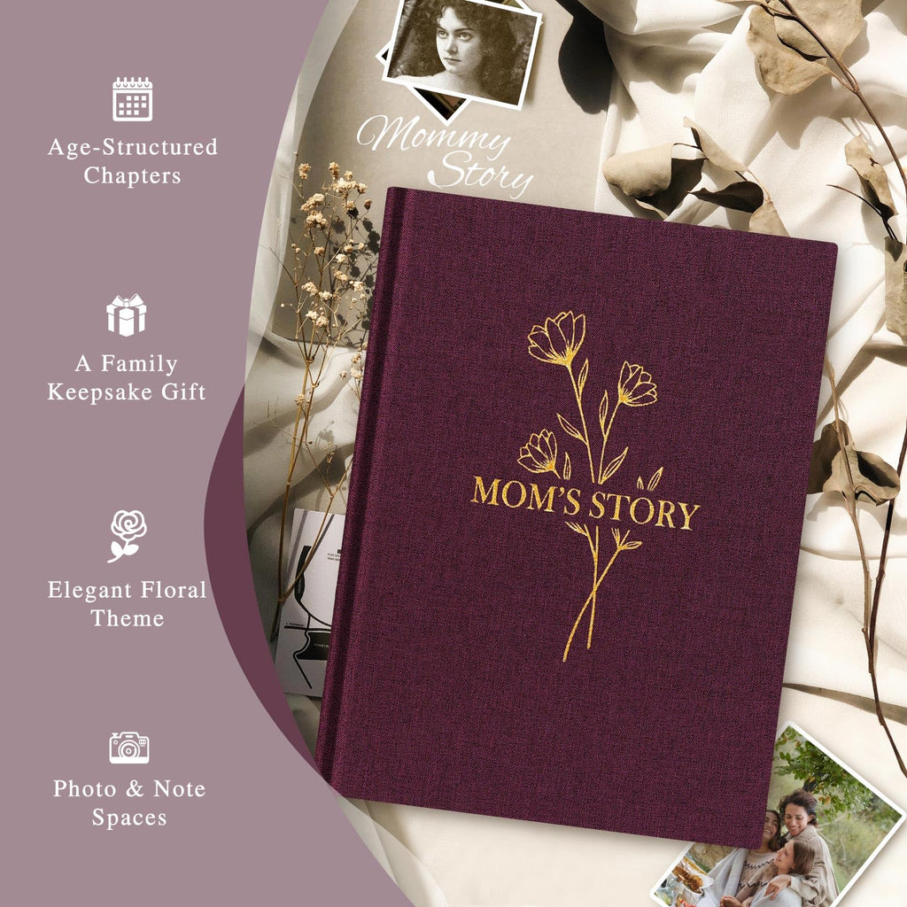 Lanpn Mom Life Story Book Journal with 270+ Prompts, Linen Hardcover Mother Story Guided Journal, Mom Memory Keepsake Book to Fill Out, Mother's Day Birthday Christmas Gift for Mom, Purple