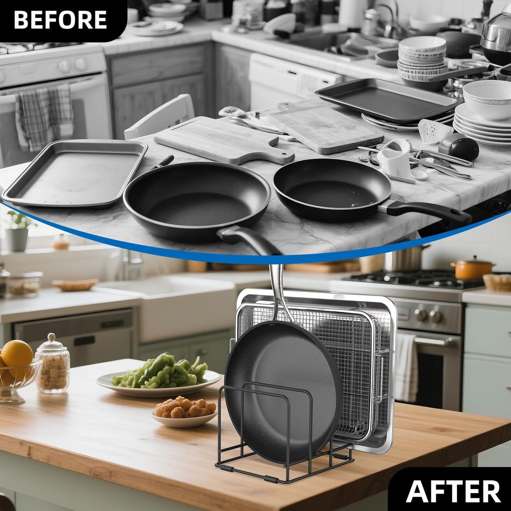 2 Pack Baking Cookie Sheet Organizer Pan Pot Lid Holder for Kitchen Cabinet, 3 Divided Slots 2.2inch Width Storage Rack for Baking Tray Sheets, Cutting Board Organizer for Kitchen Countertop