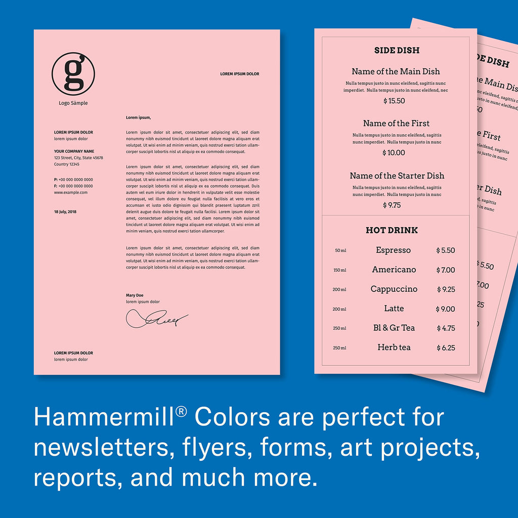 Hammermill Colored Paper, 24 lb Pink Printer Paper, 8.5 x 11 - 1 Ream (500 Sheets) - Made in the USA, Pastel Paper