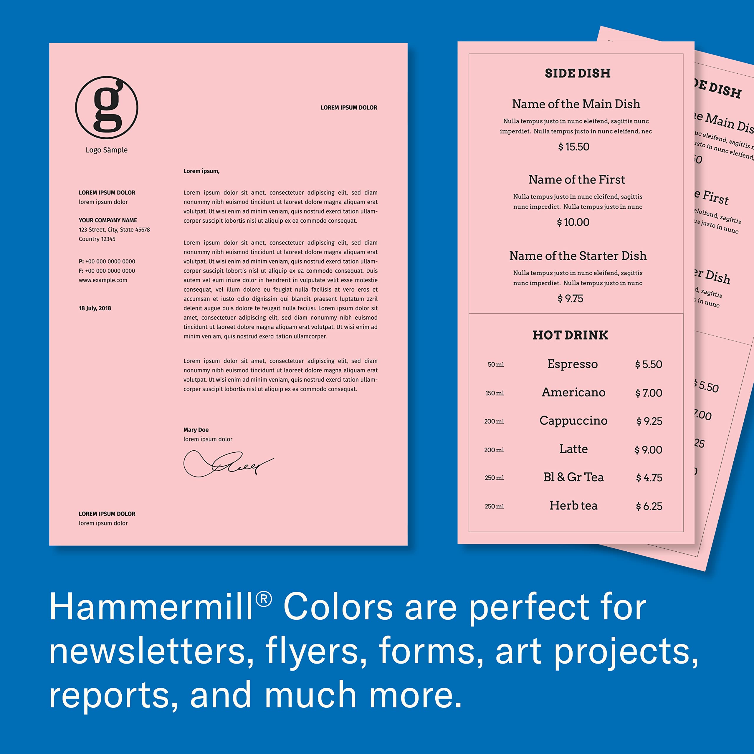 Hammermill Colored Paper, 24 lb Pink Printer Paper, 8.5 x 11 - 1 Ream (500 Sheets) - Made in the USA, Pastel Paper