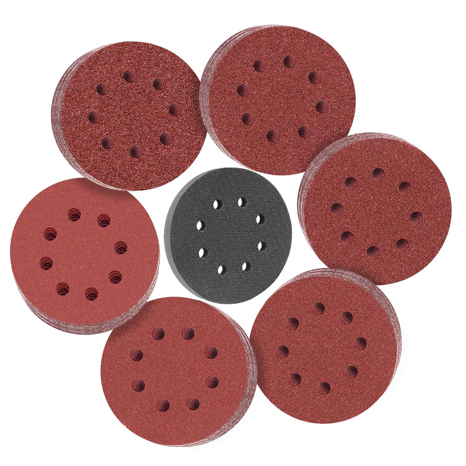 ALPXUXP 5 Inch Sanding Discs 8-Holes Hook and Loop Sandpaper for Random Orbital Sander(60/80/120/180/220/400 x10 Mixed Grits) 60Pcs-with 1Pcs Interface Pad