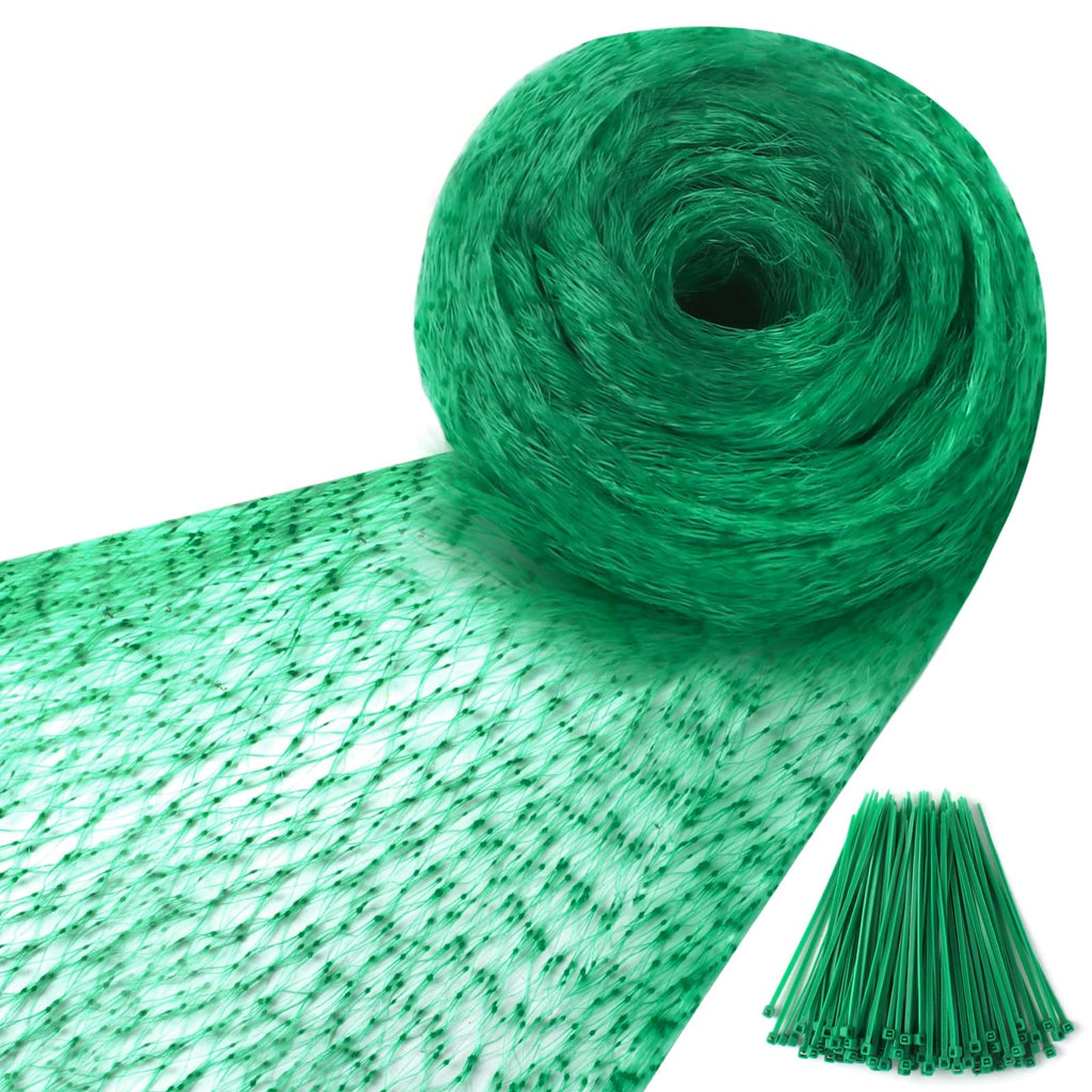 Anti-Bird Netting 33Ft x 13Ft (10m x 4m) Woven with 100Pcs Cable Ties Garden Farm Plants Fencing Mesh Fruits Protector Durable Fish Ponds Cover Green