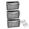 Wall Mount File Holder (3 Pack), AGPtek Wall File Holder, Hanging Wall File Organizer, Pocket Mesh Metal File Holder Organizer for papers, files and Home (Black)