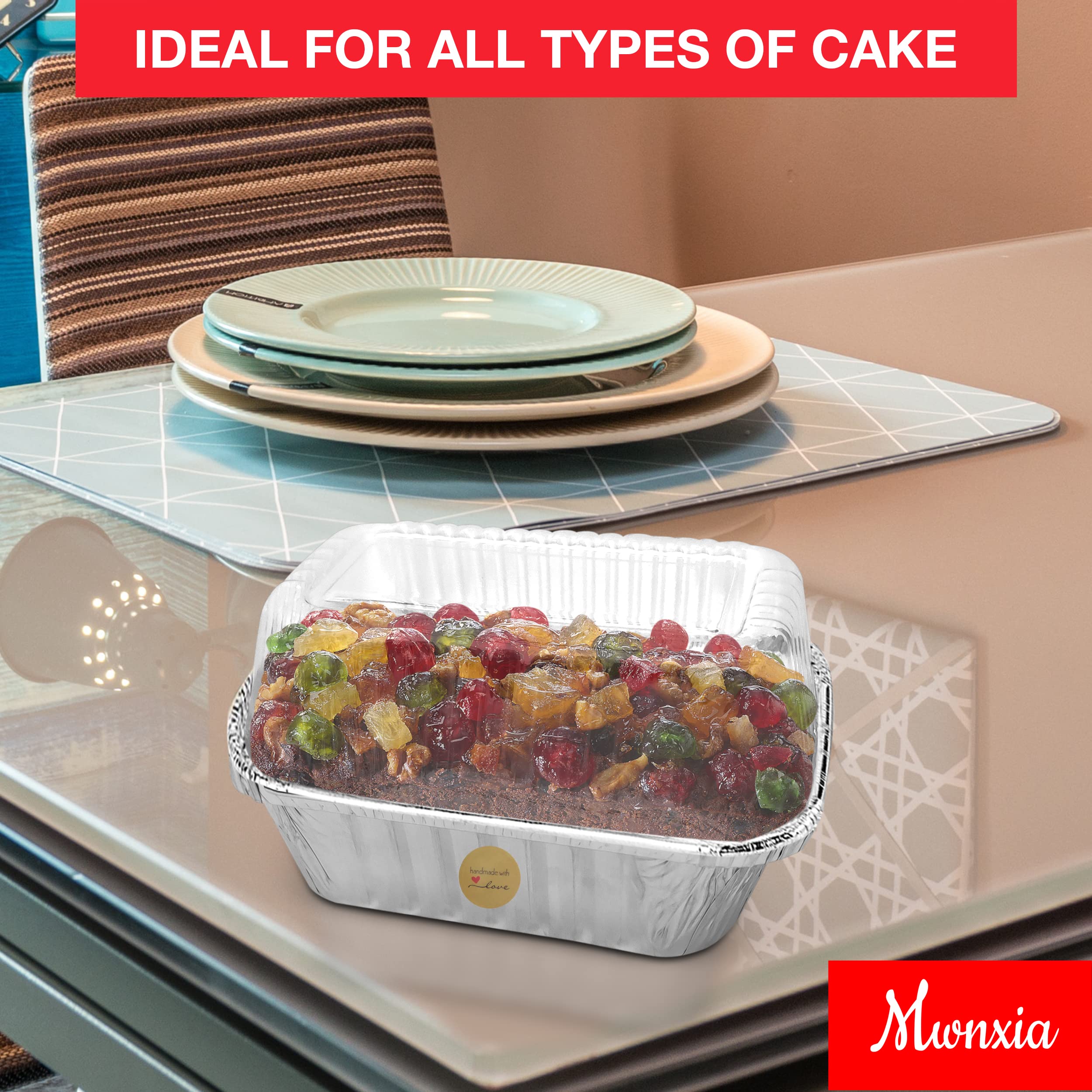 Mwnxia Mini Loaf Pans for Baking with Lids 50 Pack Mini Cake Pans with Lids Complete with Handmade with Love Stickers for Baking Bread, Fruit Cake, Banana Bread, Meatloaf and Baked Goods