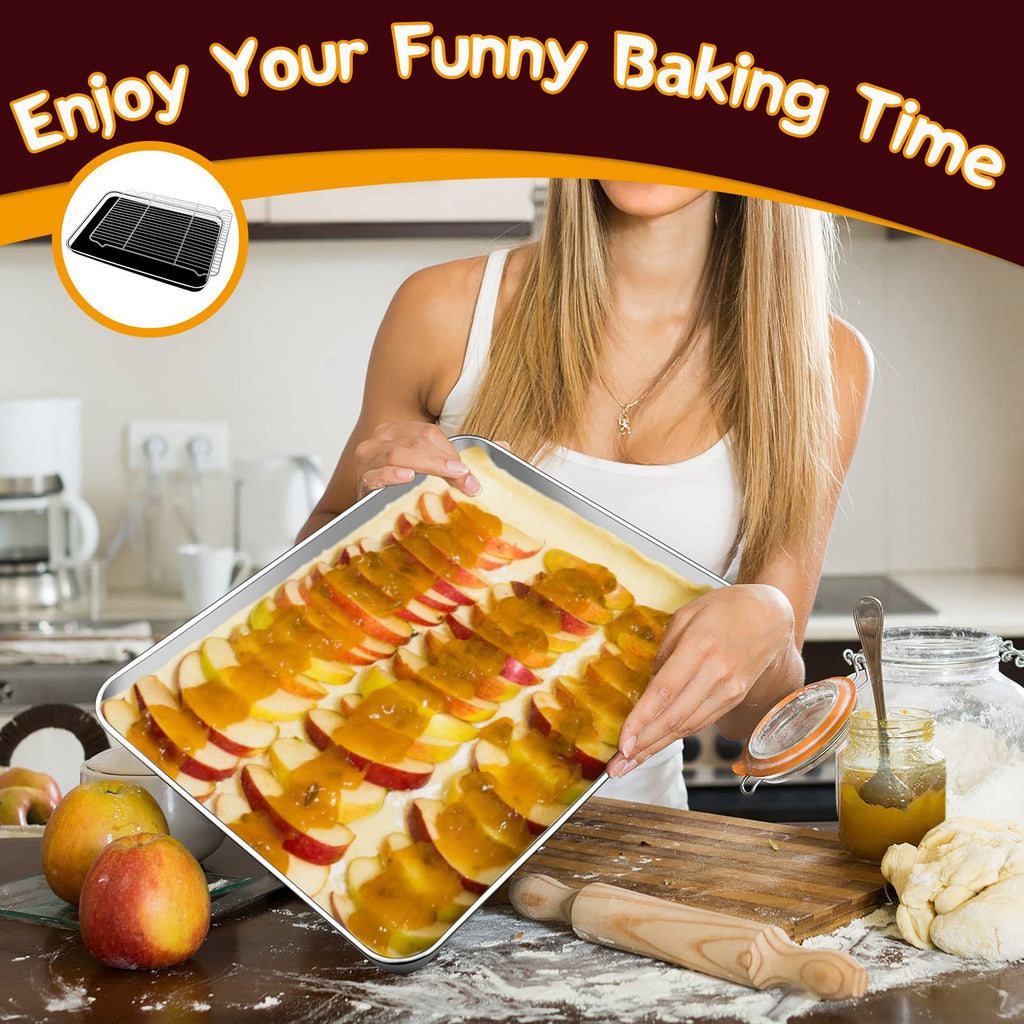 17.3 Inch Large Baking Sheet and Rack Set, P&P CHEF Half Stainless Steel Cookie Sheet Baking Pan with Cooling Rack for Cooking/Roasting, Non-Toxic & Bake Evenly, Oven & Dishwasher Safe