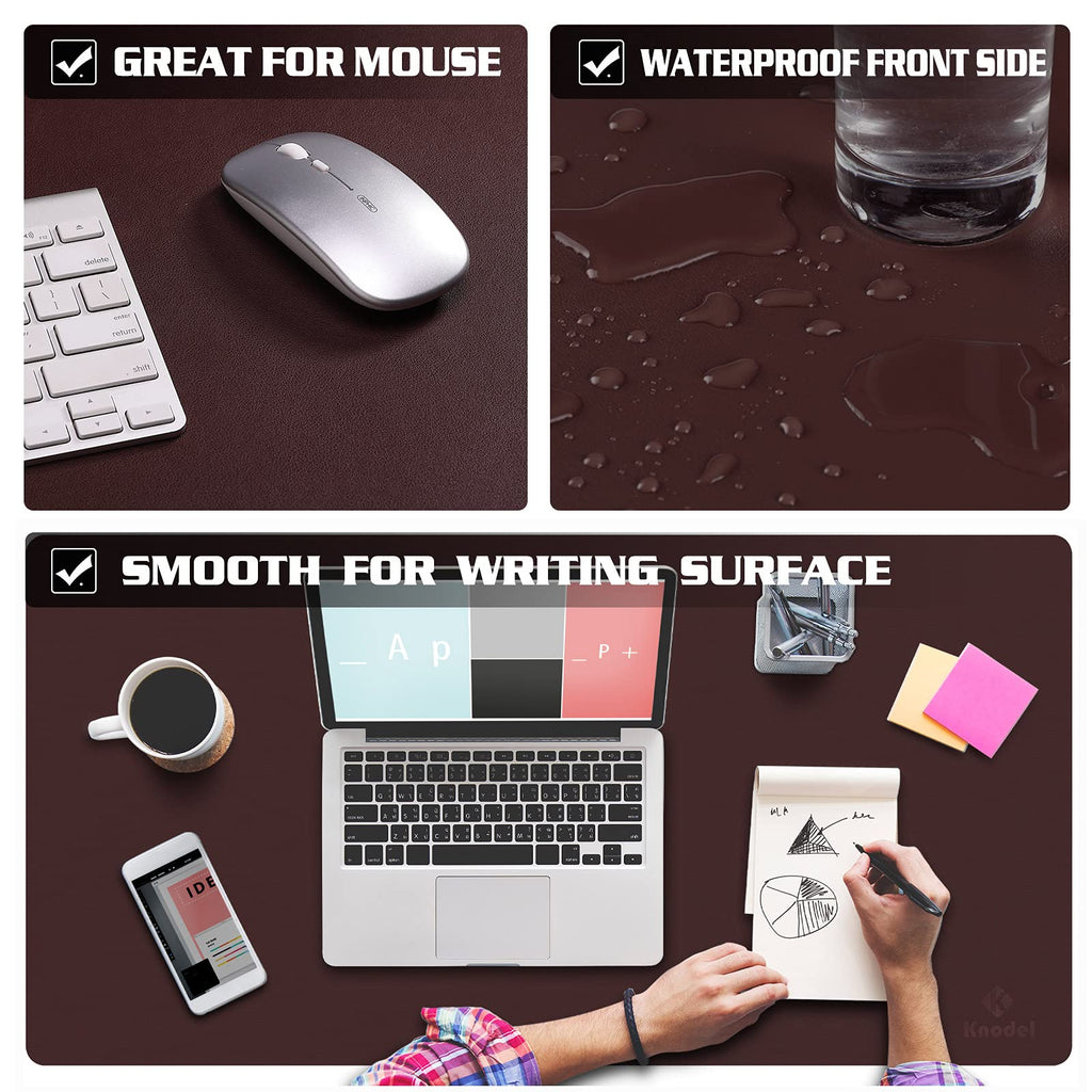 Knodel Non-Slip Desk Mat, Mouse Pad, Waterproof Desk Pad for Desktop, Leather Desk Pad for Keyboard and Mouse, Desk Pad Protector, Desk Writing Pad for Office and Home (35.4"x17", Dark Brown)