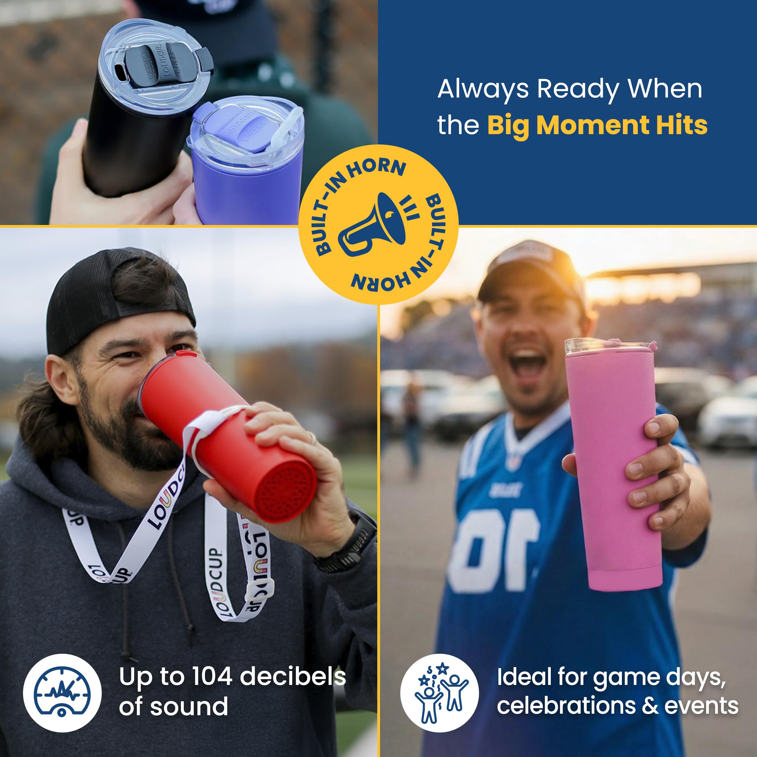 The LoudCup 23oz Reusable Water Bottle (Jet Black) – 2-in-1 Travel Tumbler & Noisemaker – BPA-Free, Blow Horn & Cup with Slide Lid – Perfect for Sports Events, Game Day, Tailgating & Parties