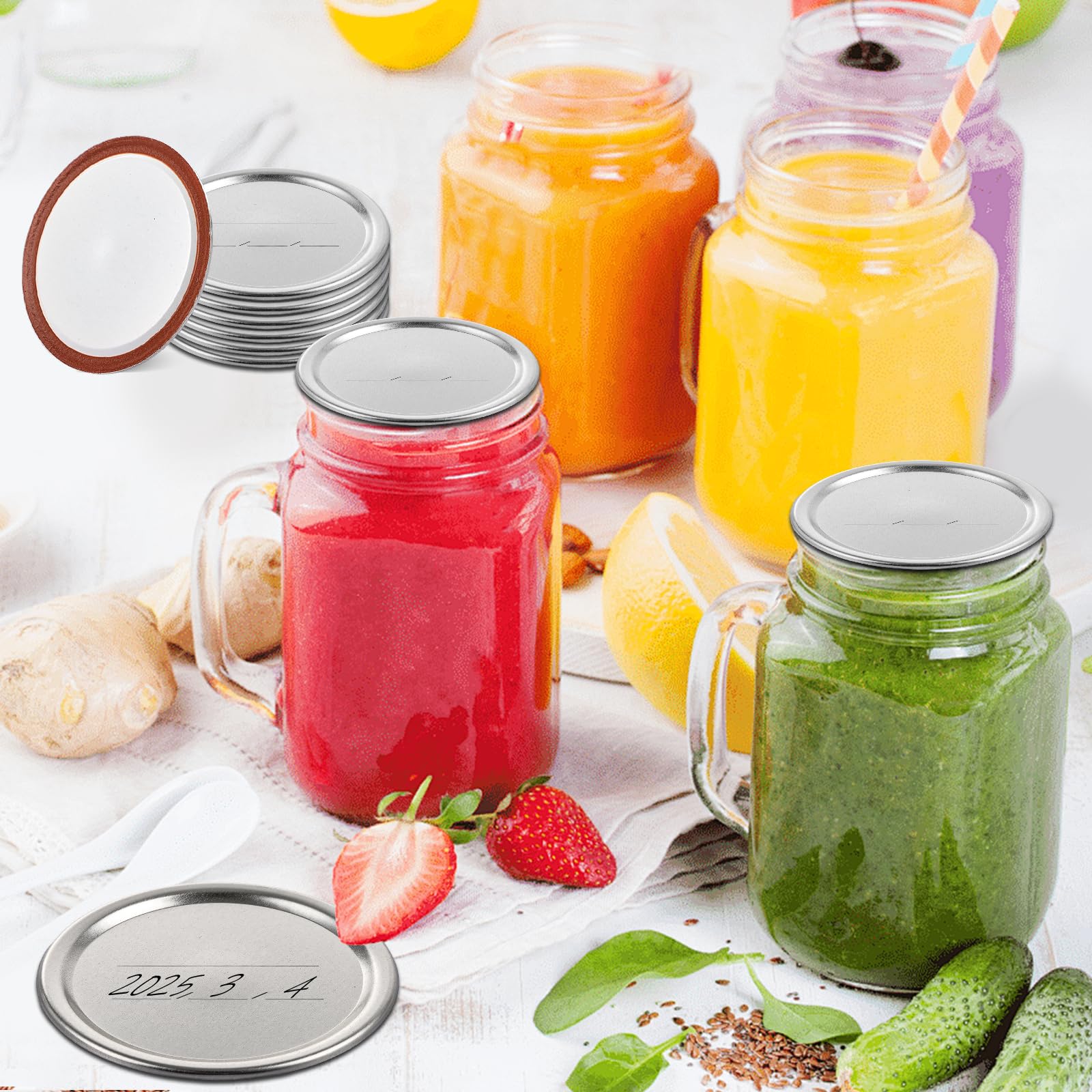 Acrux7 200 PCS Canning Lids 86mm Wide Mouth Mason Jar Lids, Ball Jar Lids with Silicone Seals, Leak Proof Rust Proof Canning Lids for Ball Kerr Jars
