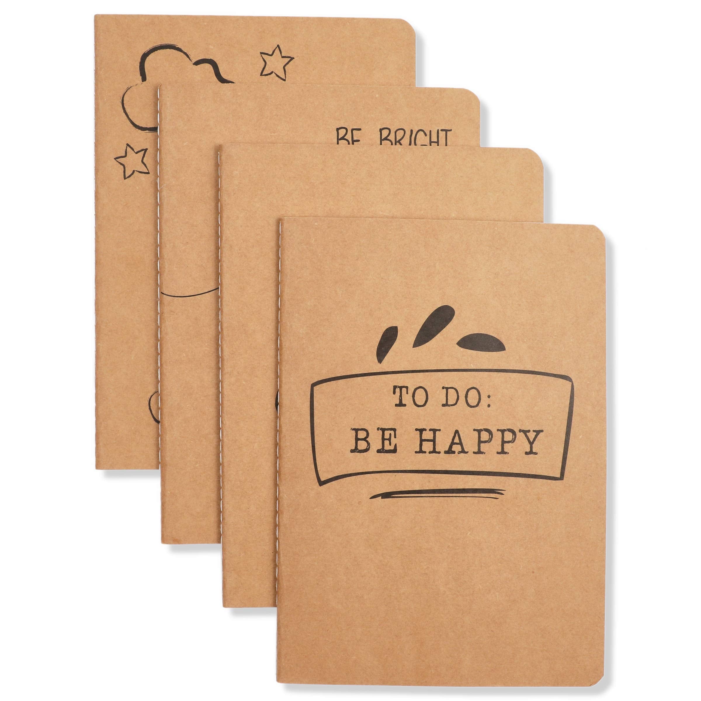 Kraft Paper Notebook, Motivational Lined Journal in Happy Theme (5x8 in, 8 Pack)