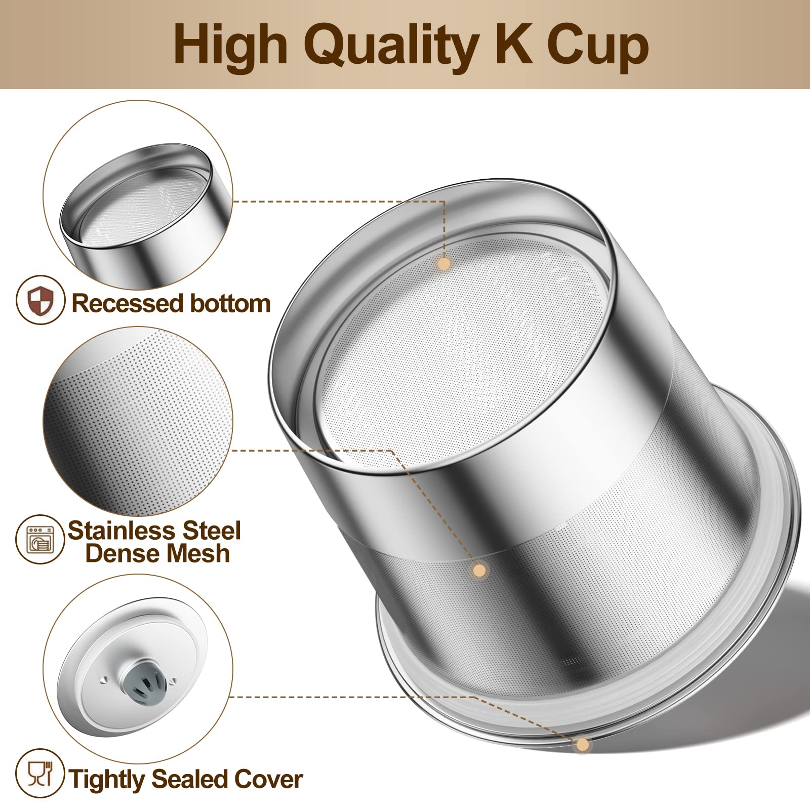 RETHONE Reusable K Cups Coffee Filter, Stainless Steel K Cup Reusable Coffee Pods Filters for Keurig 1.0 & 2.0 Coffee Makers BPA-Free Refillable Coffee Filters