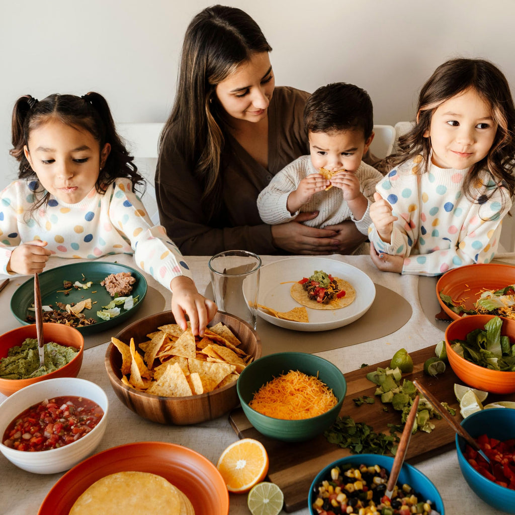 Nook Theory Reusable Wheat Straw Plates 8 Pcs - Non Toxic Kids and Toddler Plate, Microwavable, Dishwasher Safe and Unbreakable Dinnerware (Meadow 9")