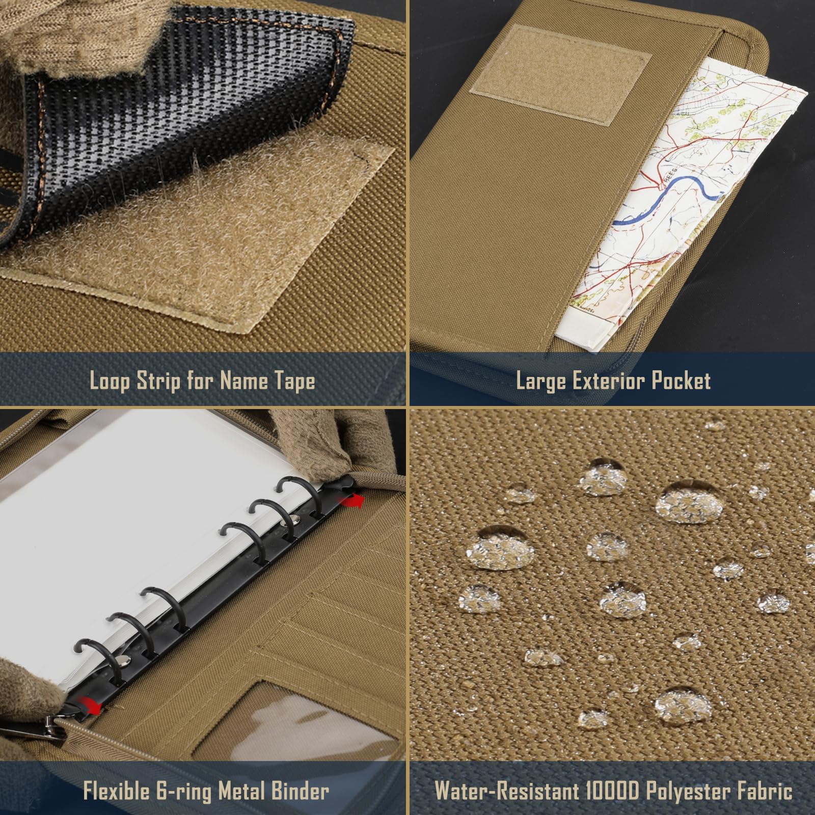 WYNEX Tactical Notebook Padfolio Ring Binders with 45 Sheets,Army Military Notebook Tactical Portfolio Binder with Zipper for Tactical Gear and Organizer, Refillable 6-Ring Binder（A6）
