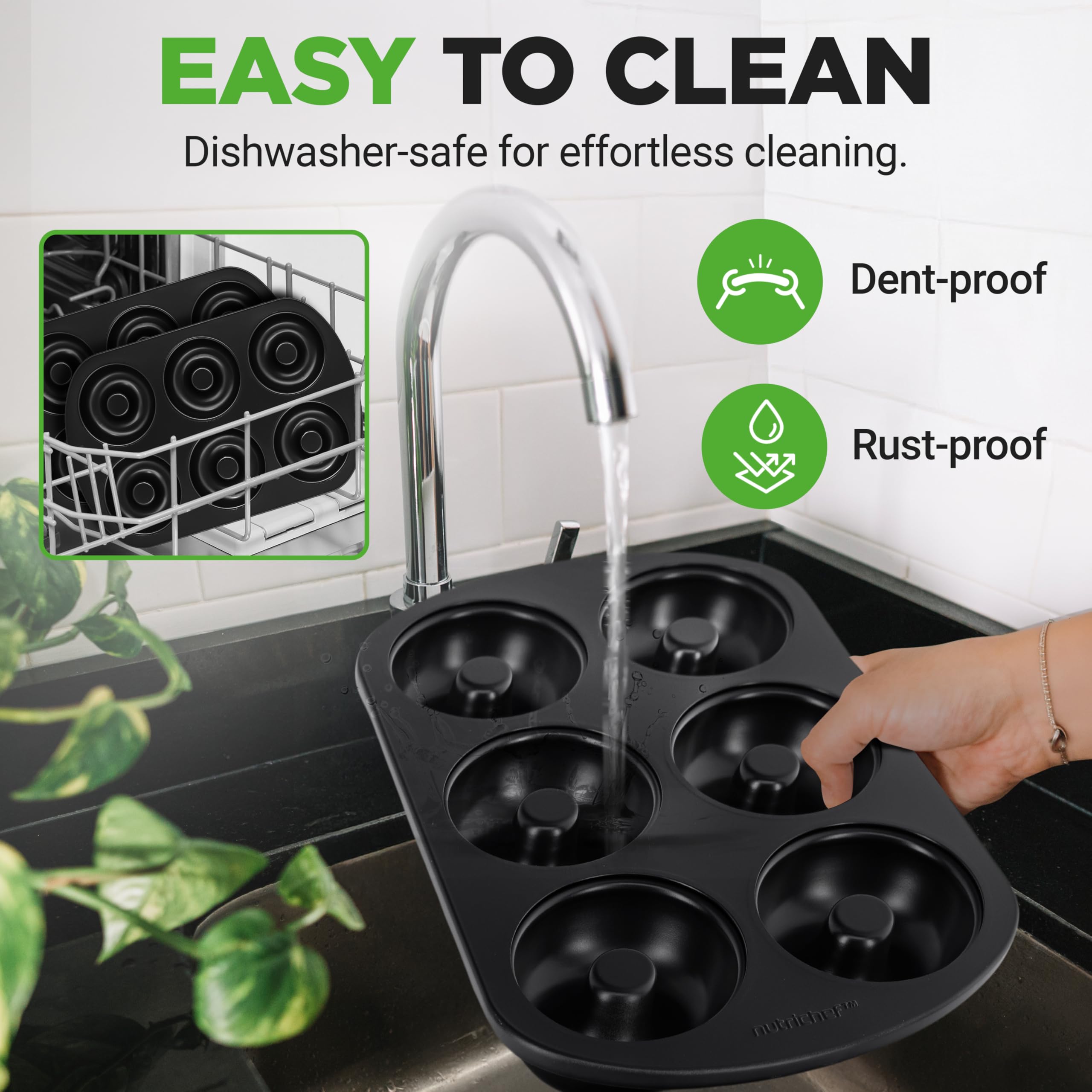 NutriChef Donut Pan - 2 Piece Set of 6 Cavity Nonstick Carbon Steel Donut Molds, Easy Release & Clean, Great for Bagels, Desserts & Chocolate, Dishwasher and Oven Safe