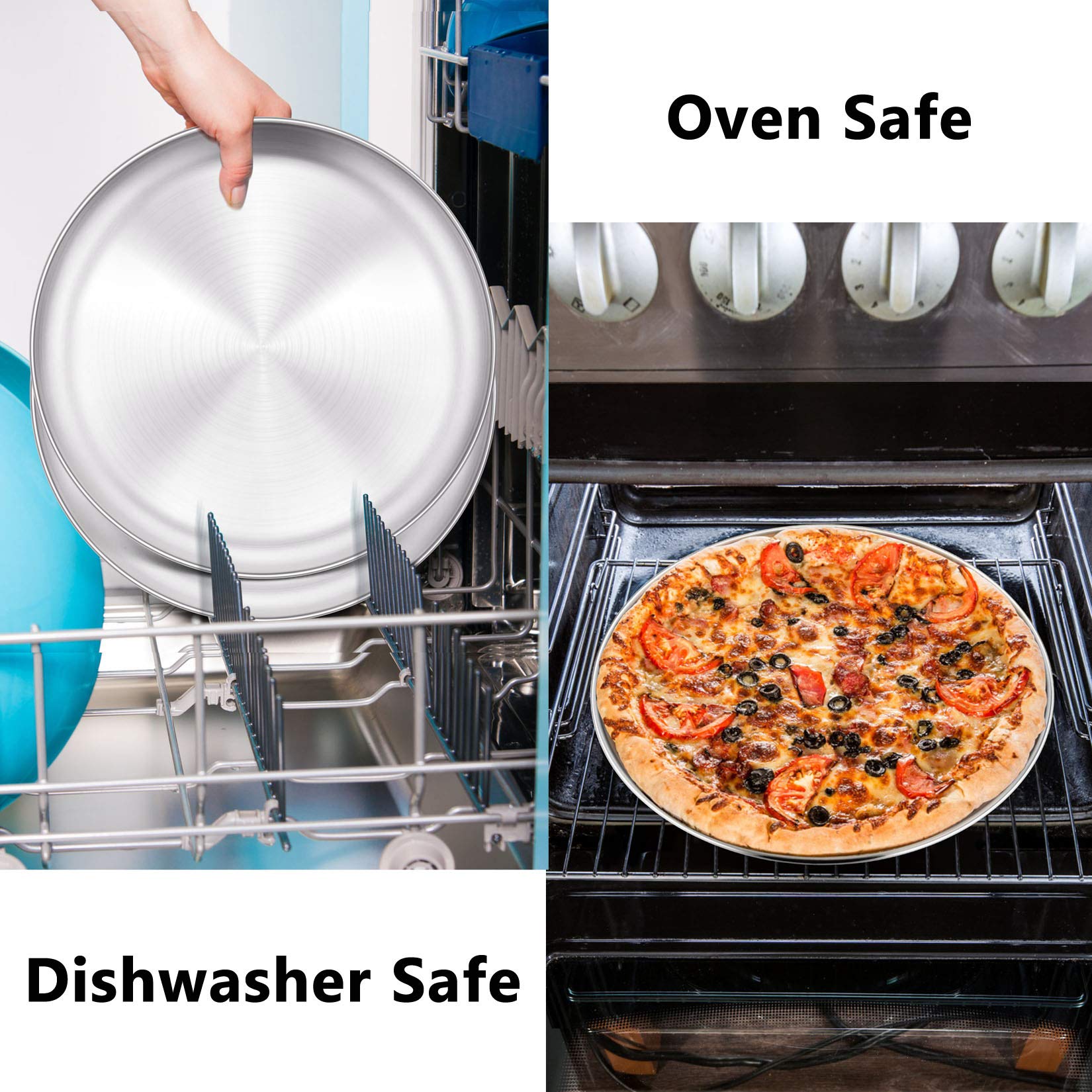 12 Inch Pizza Pan Set, 3 Pcs P&P CHEF Stainless Steel Round Baking Pizza Pans Pizza Tray for Pizza, Pie, Cake, Cookie, Non-Toxic & Healthy, Heavy Duty & Durable, Oven & Dishwasher Safe