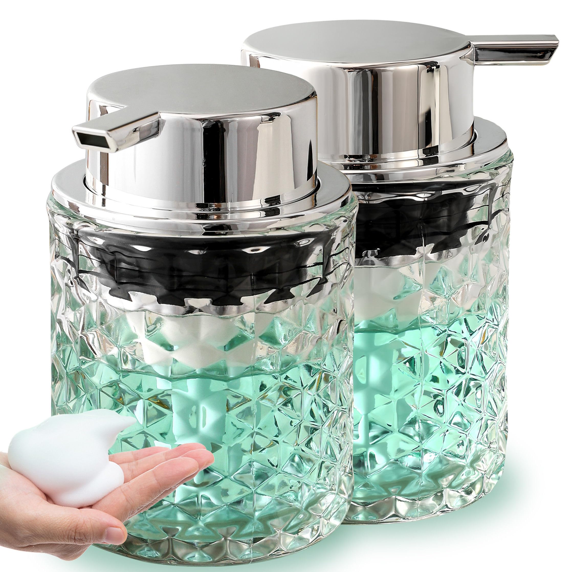 MALACHI Foaming Soap Dispenser，Foaming Hand Soap Dispenser for Bathroom,Refillable Clear Glass Soap Dispenser with Large Pump (2)