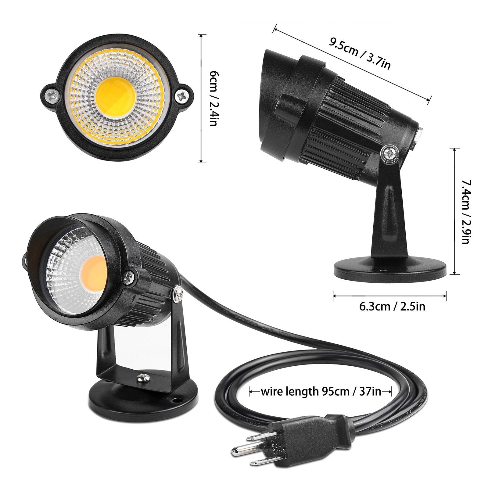 Lemonbest LED Landscape Up Down Light 5W White LED Decorative Spotlight Lamp 110V with Plug for Indoor Outdoor Yard Step Wall Lighting (Warm White)