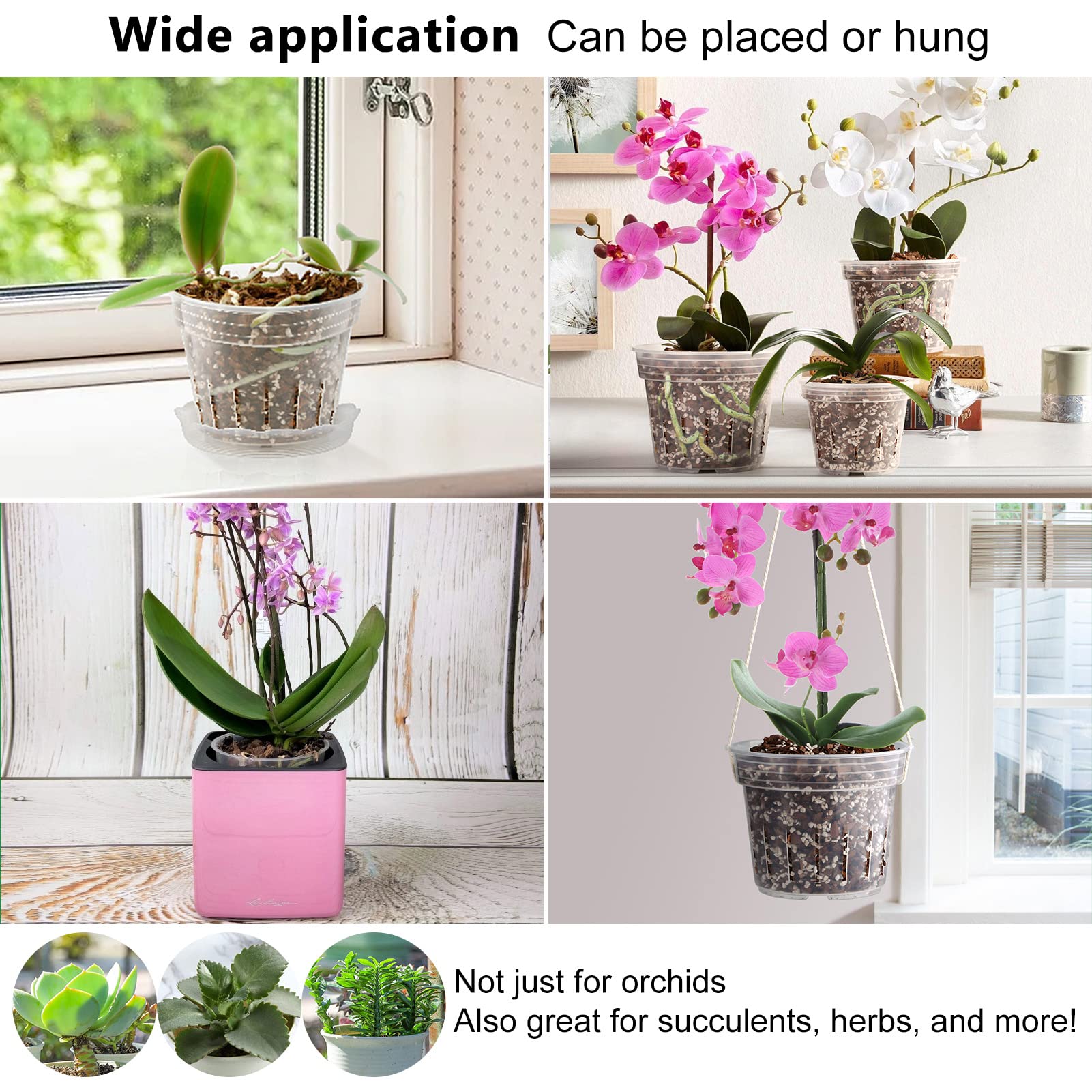 Fabulas Orchid Pot, 8 Clear Orchid Pots with Holes and 6 Saucers, 2 Each of 4.1, 4.8, 5.7 and 6.4 Inch Orchid Pots for Repotting, Plastic Orchid Planter Breathable Slotted Flower Plant Nursery Pot