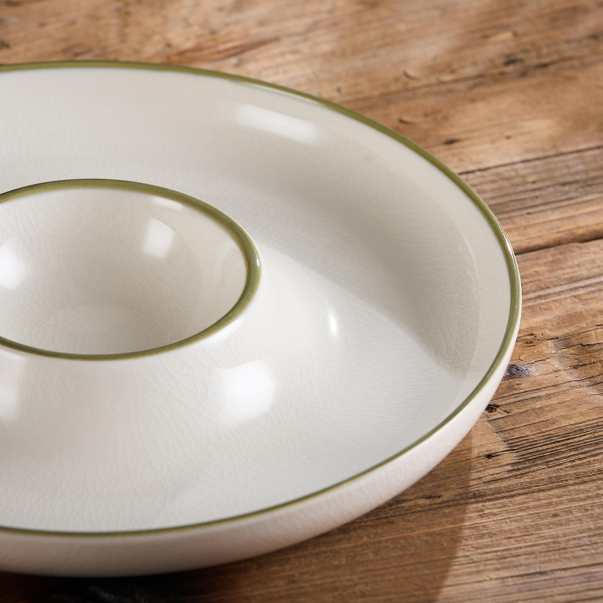 Ceramic Chip & Dip Tray Set: Large 11.5" Serving Dishes, Bowls & Platters, Christmas Dishes, Serving Platter, Snack Tray, Lenox Spice Village Set,Vaisselle de Noel for Appetizers & Parties