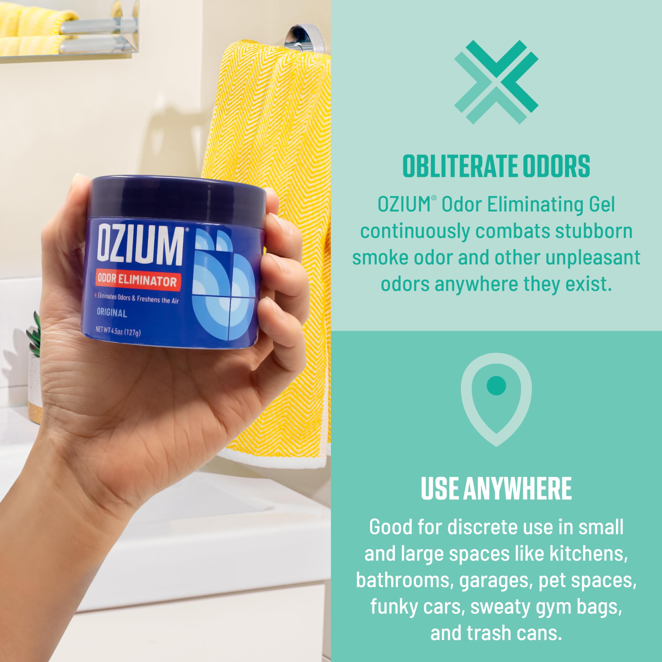 Ozium 4.5 Oz. 4 Pack Odor Eliminating Gel for Homes, Cars, Offices and More, Outdoor Essence, 4 Pack