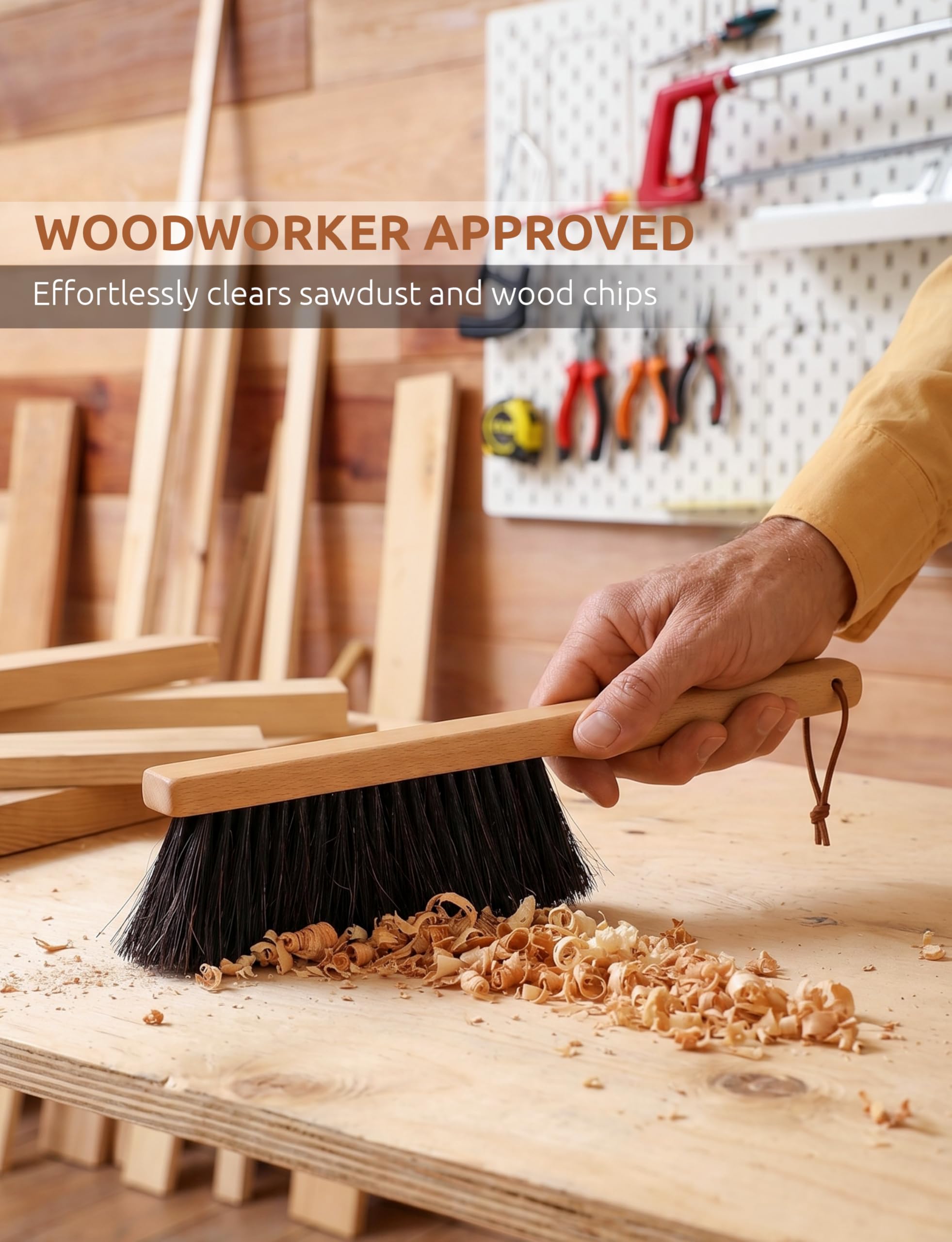 Takavu Multi-Purpose Counter Brush with Solid Wood Handle, Natural Horsehair Bristles for Gentle Dusting of Furniture, Drafting, Patio, Fireplace Cleaning, Shop Brush, Woodworking Tool & Accessories