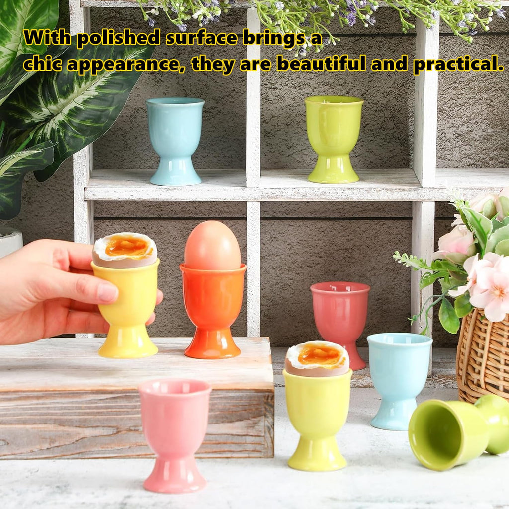 Porcelain Egg Cups Ceramic Egg Stand Holders for Soft Boiled Eggs Set of 6 for, Mix Color, Easter Housewarming Gifts