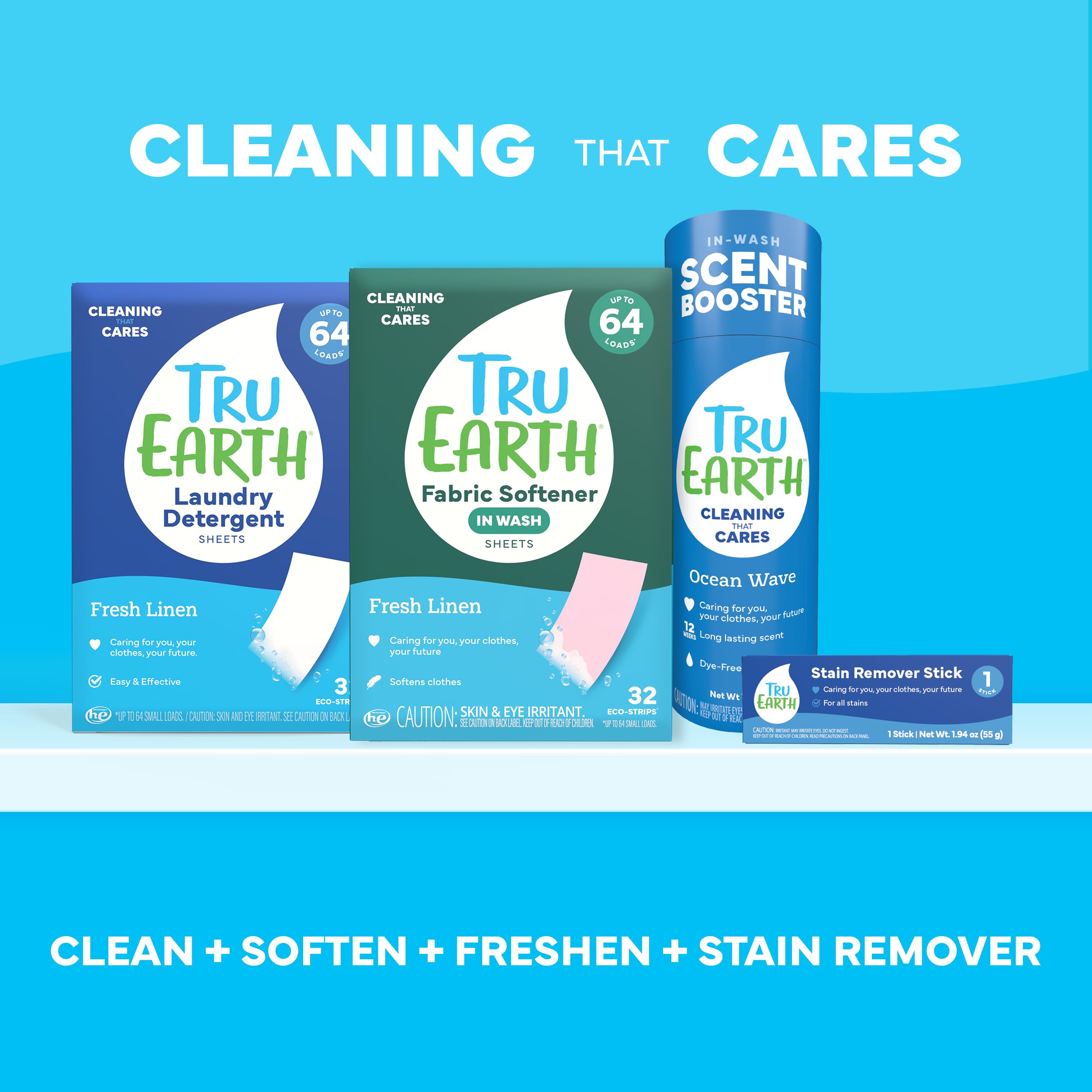 Tru Earth Fabric Softener Strips for Washing Machine, Alternative to Fabric Softener Liquid and Pods, Fresh Linen Scent Booster, Up to 128 Loads Per 64-Count