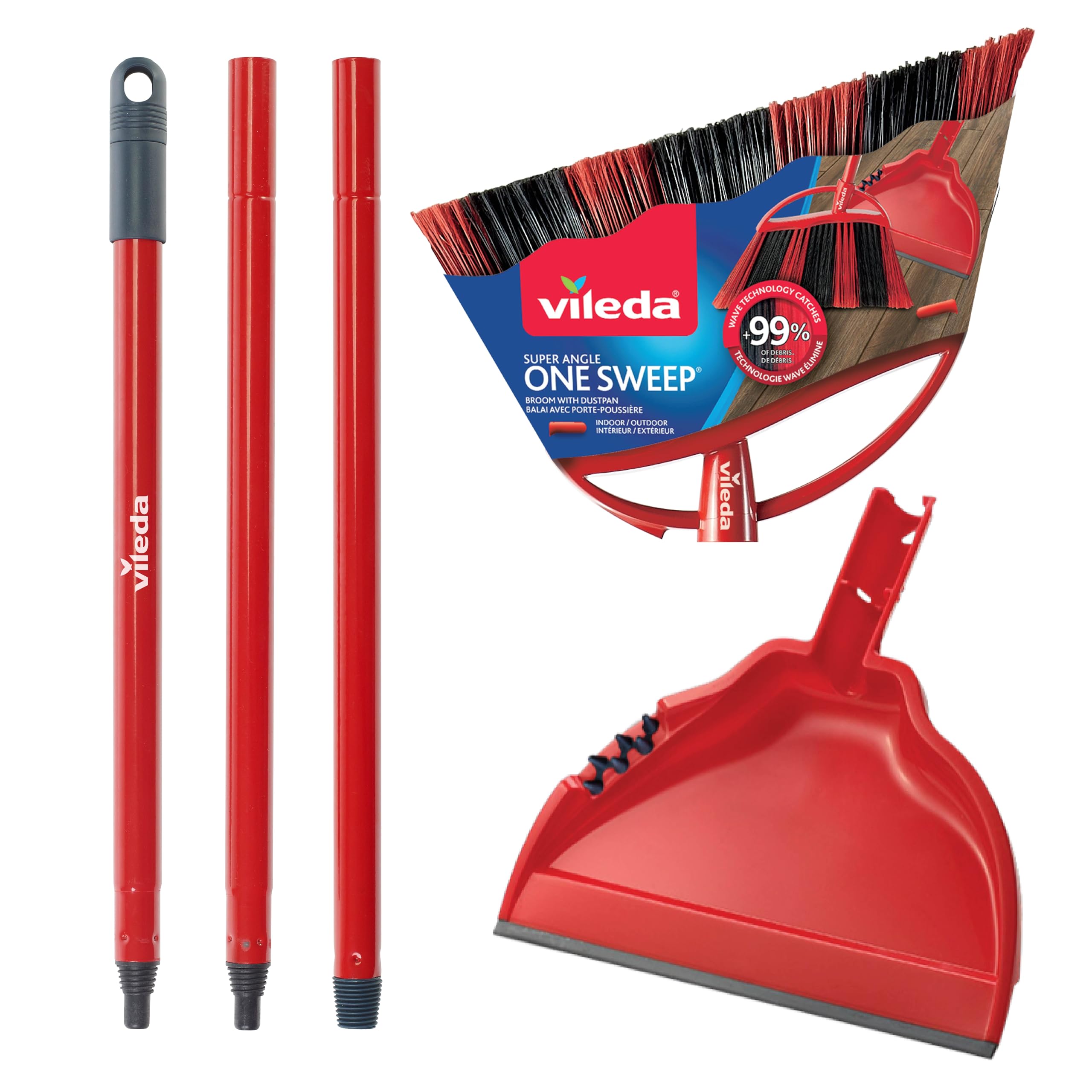 Vileda One Sweep Broom with Step-On Dustpan | Catches Over 99% of Dust & Dirt | Indoor Broom