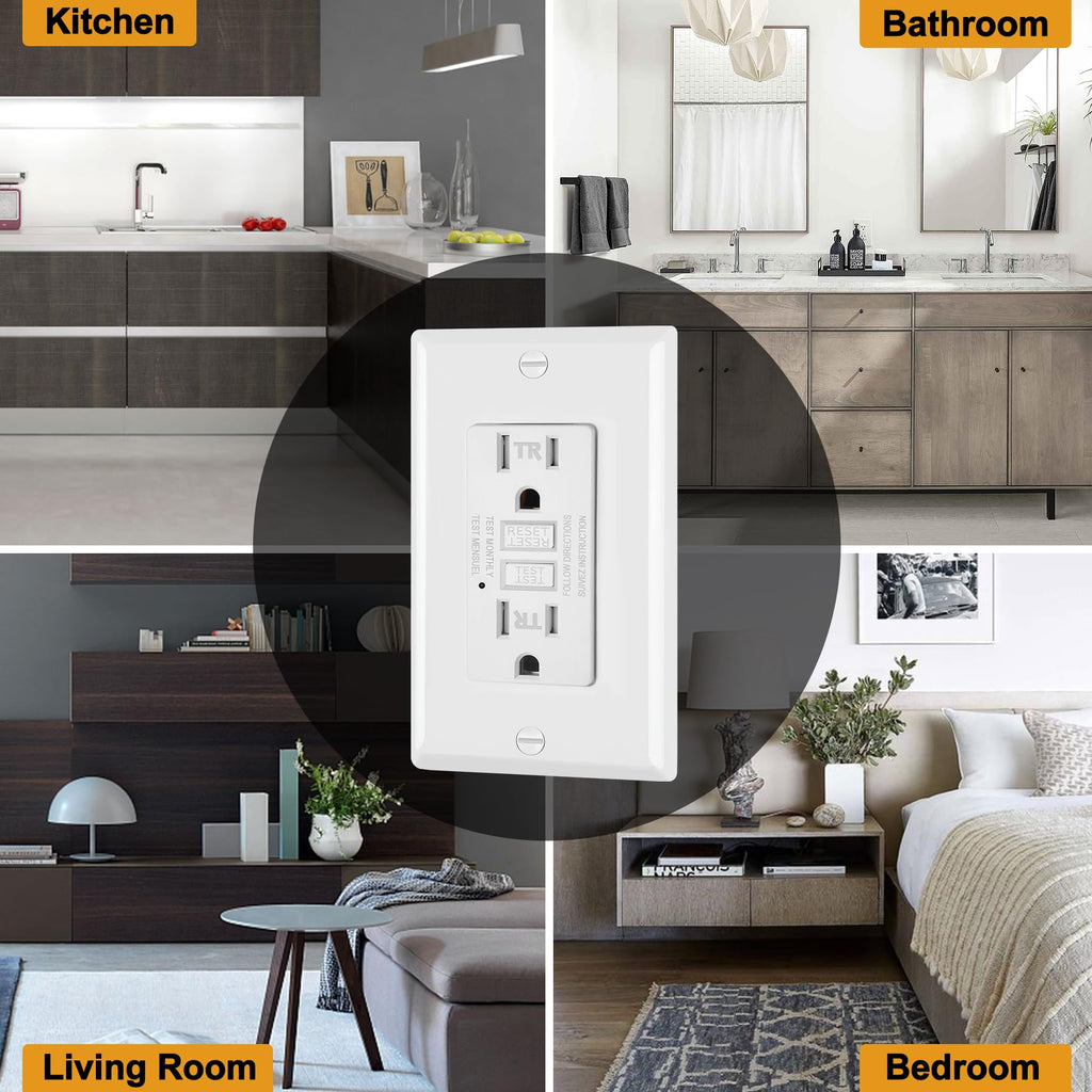 ELECTECK 2 Pack GFCI Outlets 15 Amp, Tamper Resistant (TR), Decor GFI Receptacles with LED Indicator, Ground Fault Circuit Interrupter, Decorative Wallplate Included, ETL Certified, White