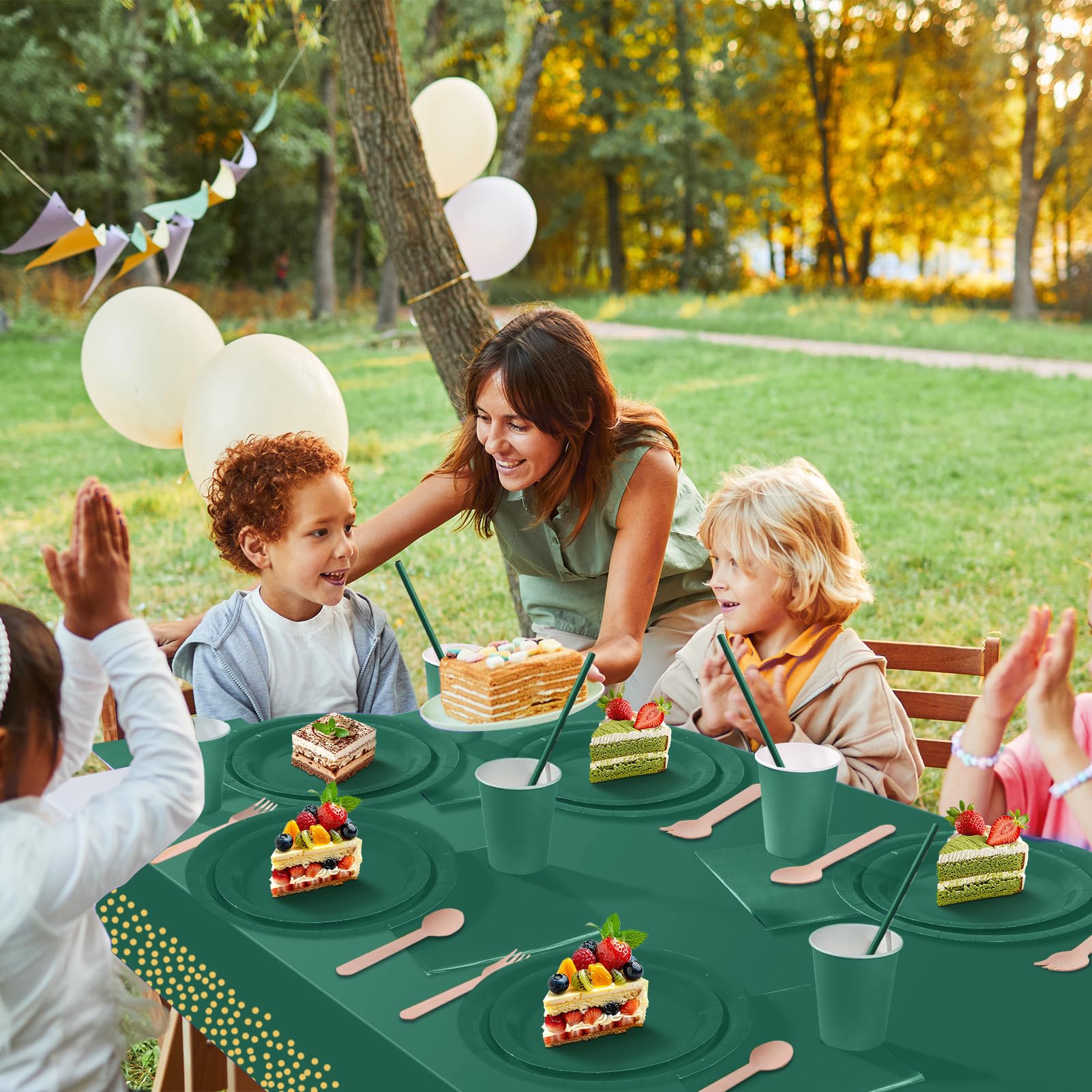 PYAILI 169 Pcs Deep Green Party Tableware Set, Paper Plates Cups Napkins Tablecloth, Dinnerware Set for Kids Adult Birthday,Wedding,Baby Shower Party Tableware