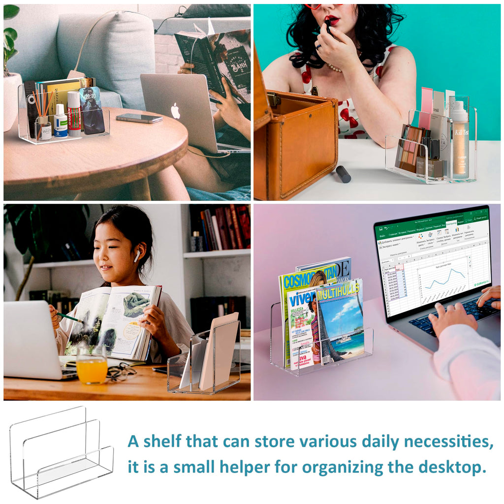 Sezanrpt Acrylic File Holder 2 Compartment, Clear Desk File Organizer, Office Magazine File Folder Organizer