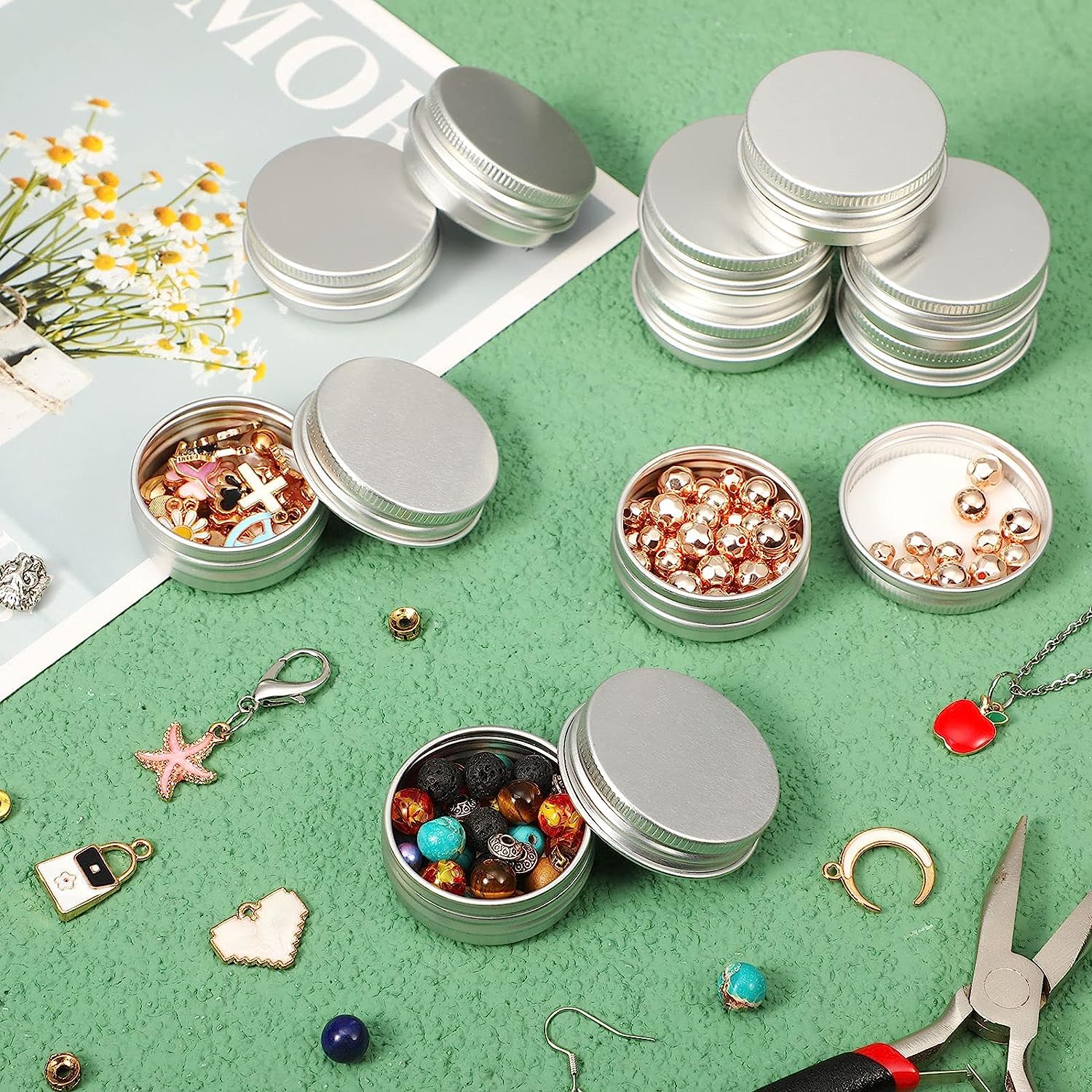 PLAZOTTA 60 Pack 0.5 OZ/15ML Aluminum Round Lip Balm Tin Containers with Screw Lid, Mini Metal Storage Travel Tins Silver Empty Tin Jars
