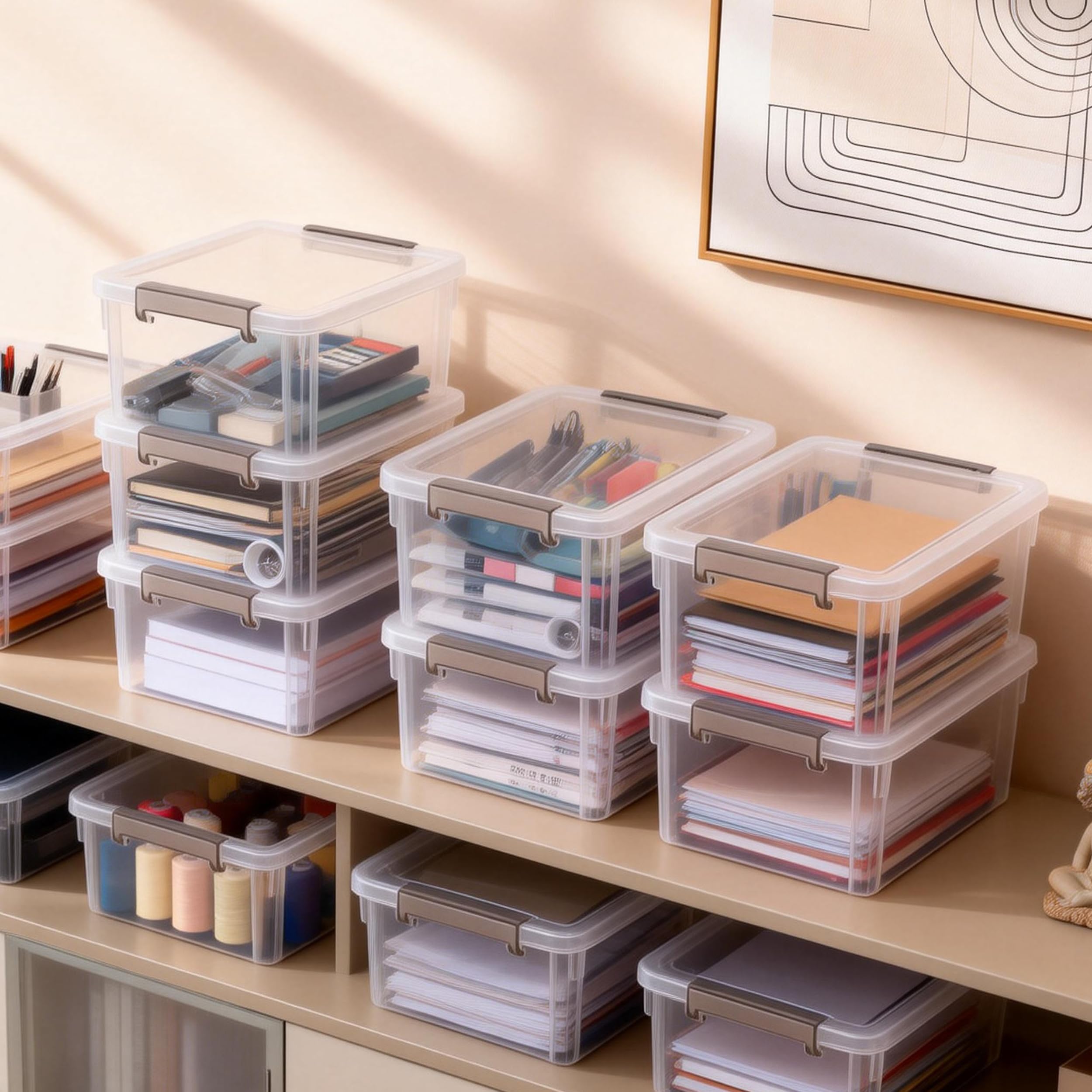 Citylife 8 Packs 3.2 Qt./ 3 L Small Storage Bins with Lids Plastic Storage Containers for Organizing Stackable Clear Storage Boxes Storage case