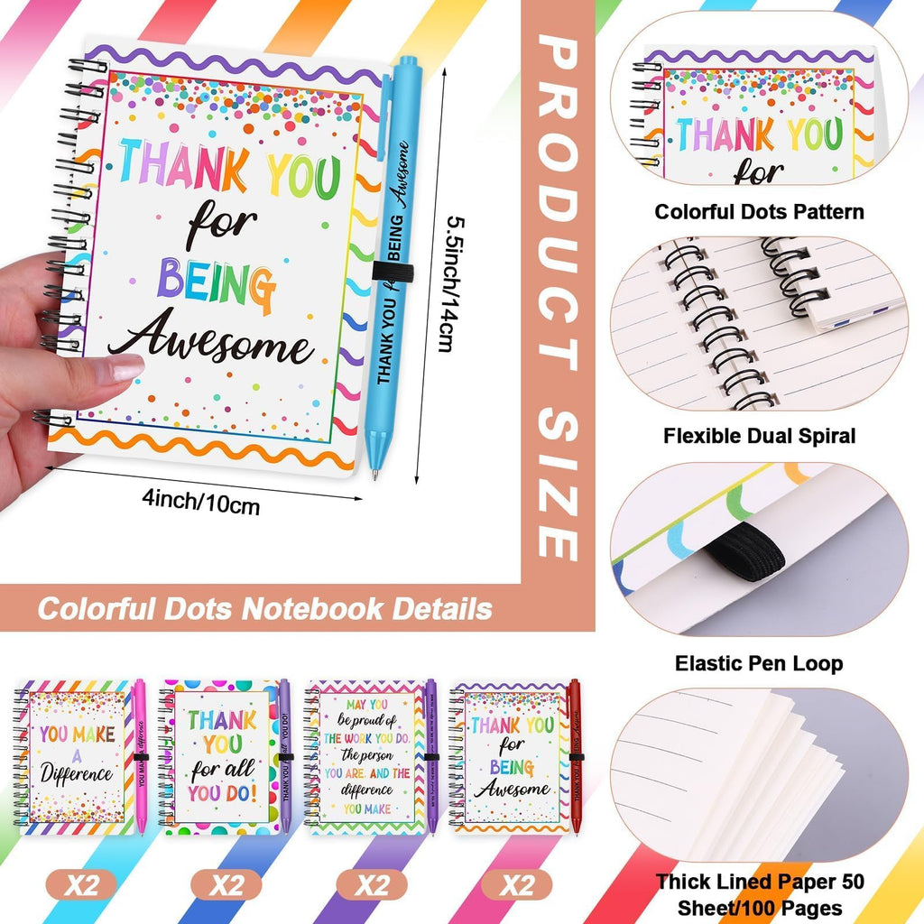GANGBARU 16 Pcs Employee Appreciation Gifts Bulk Colorful Spiral Notebooks Inspirational Ballpoint Pens Thank You Gifts for Team Coworkers Office Staff Volunteer Assistant