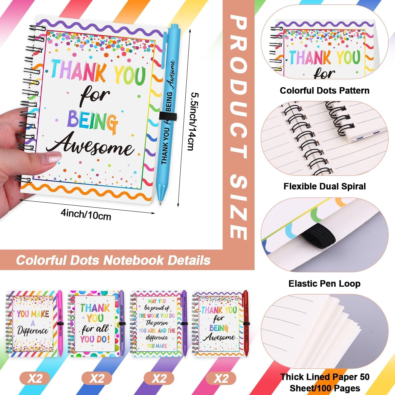 GANGBARU 16 Pcs Employee Appreciation Gifts Bulk Colorful Spiral Notebooks Inspirational Ballpoint Pens Thank You Gifts for Team Coworkers Office Staff Volunteer Assistant