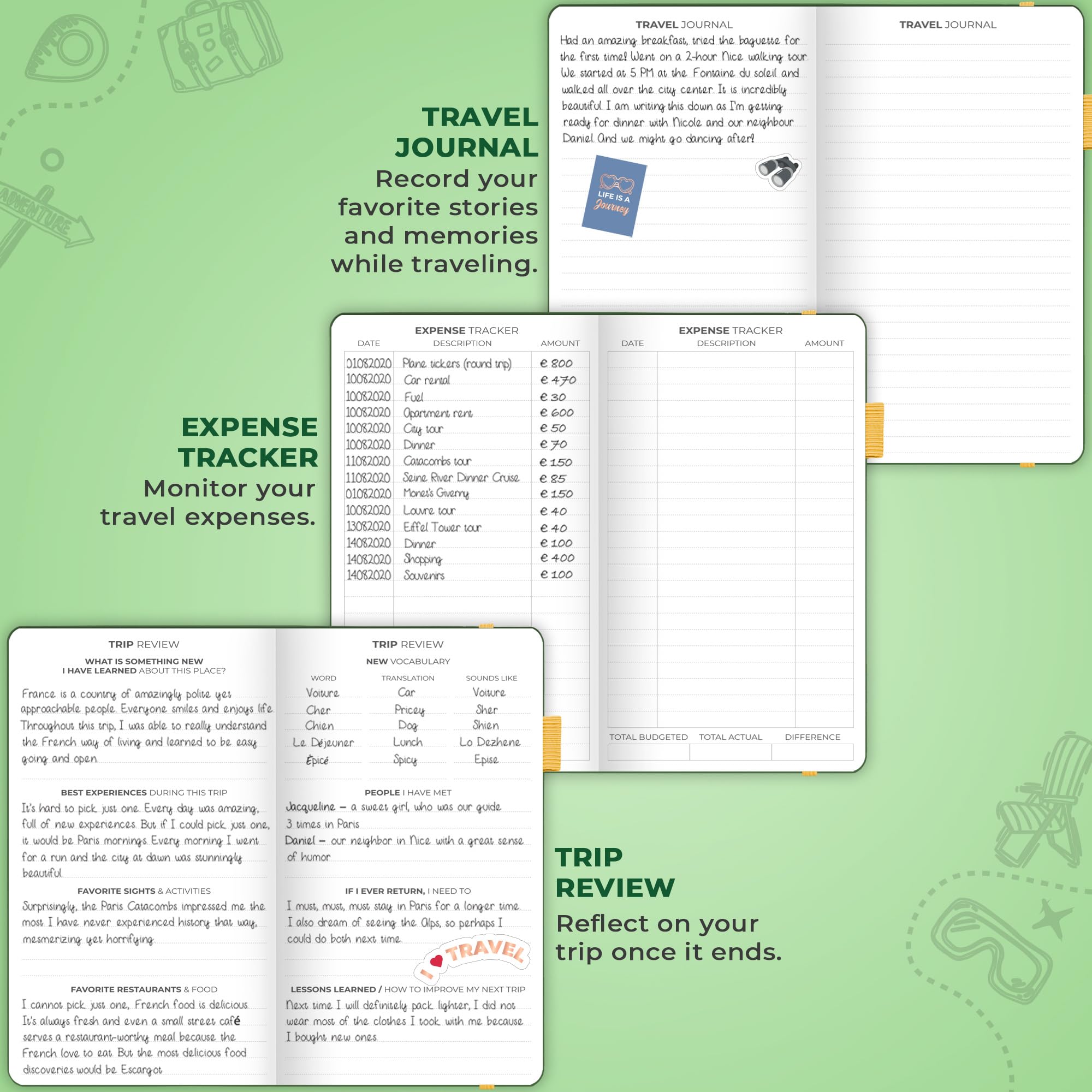 Clever Fox Travel Journal – Vacation Planner with Budget Plan, Packing List, Expense Tracker & Trip Journal – Travelling Itinerary Organizer for Women, Men & Couples – A5 Size, Hardcover - ForestGreen