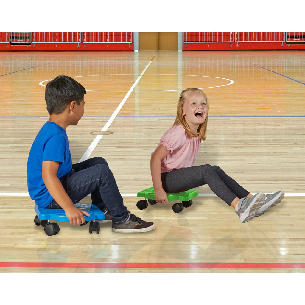 hand2mind Blue Indoor Scooter Board with Safety Handles for Kids Ages 6-12, Plastic Floor Scooter Board with Rollers, Physical Education for Home, Homeschool Supplies (Pack of 1)