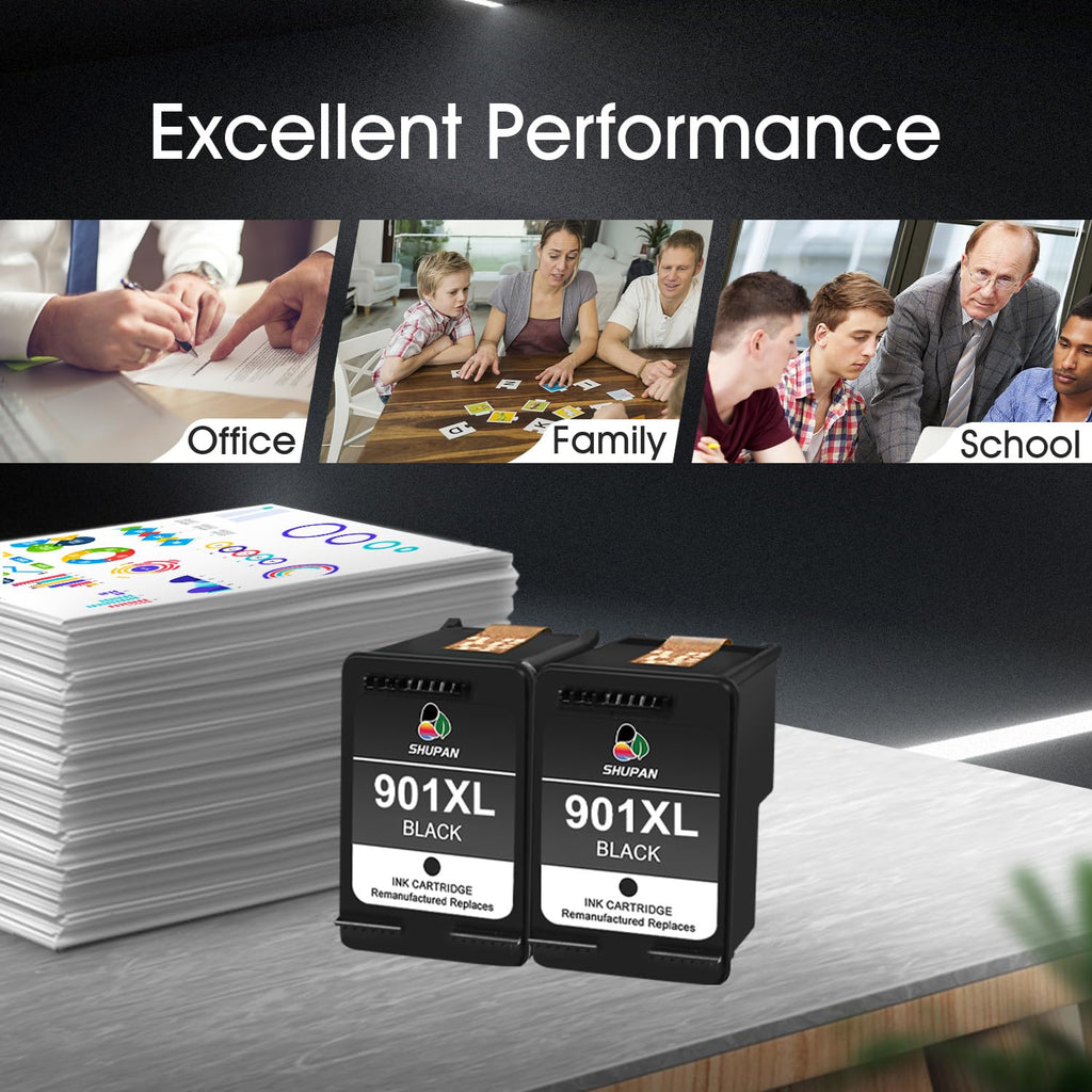 901XL Black Ink Cartridges Replacement for HP 901 901 XL Ink Use with OfficeJet J4680 J4580 J4550 J4524 J4540 J4640 4500 G510n(2 Black)